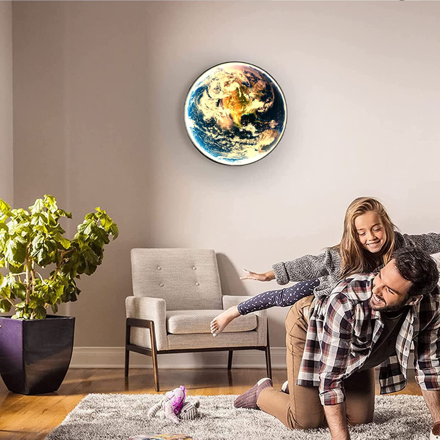 Kinder Wandlampe mit Schalter und Stecker LED Wandleuchte Innen Dimmbar Kinderzimmer Erdlampe Schlafzimmer Nachttischlampe mit Kabel 15W LED Wandbeleuchtung Modern Deko Wandbild mit Beleuchtung