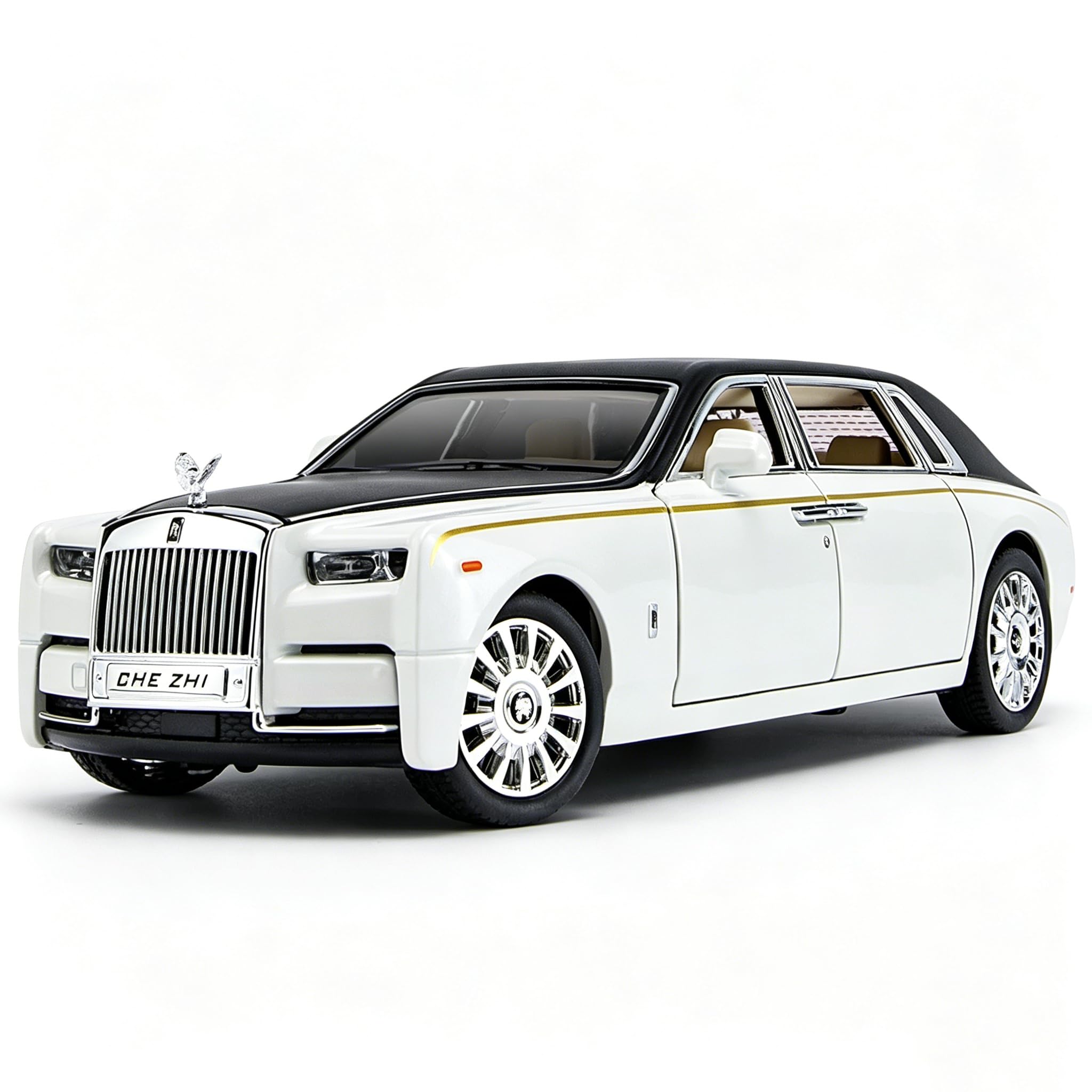 TGRCM-CZ Rolls-Royce Phantom Modèle de voiture à l'échelle 1:24 en alliage de zinc avec traction arrière, jouet Diecast avec son et lumière pour enfants, garçons et filles, cadeau (blanc)