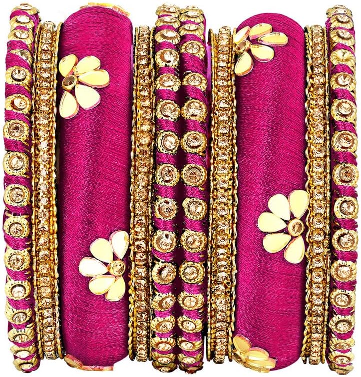 Aheli Silk Thread Fabric and Stone Studded Kundan Chura Chuda Bangles Set Gift for Women Size - Image 4
