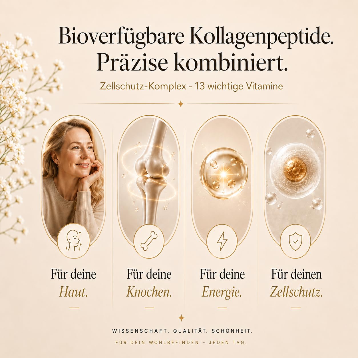 Kollagen Pulver Meno, Vitamin C, Typ I II III, 450 g, Neutral | Collagen Peptide Typ I II III aus Weiderind, Frauen in Wechseljahren, Beauty-Routinen, neutraler Geschmack, Made in Germany