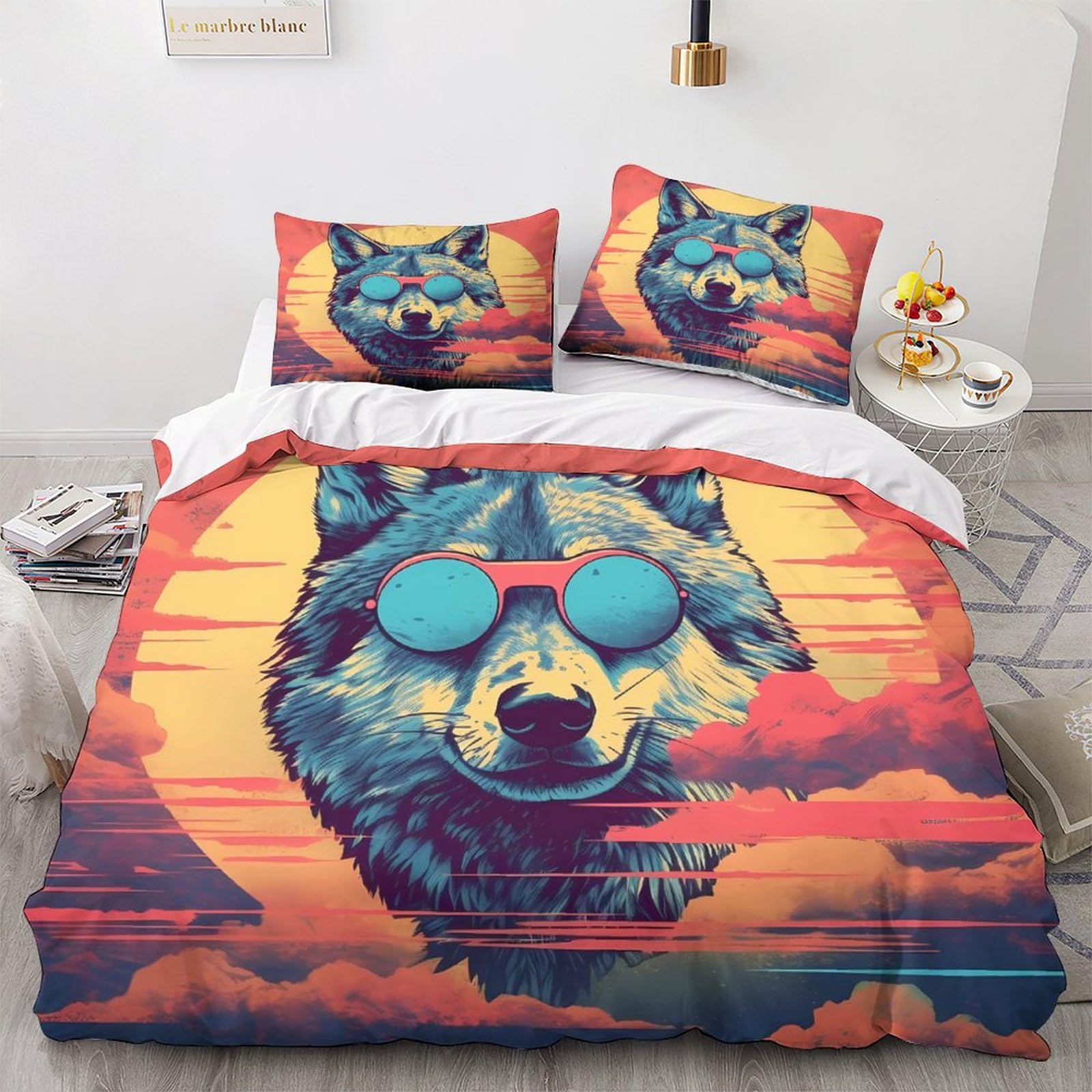 Housse de couette loup sauvage pour chambre adulte et enfant parure lit 3D nature 220x240 cm