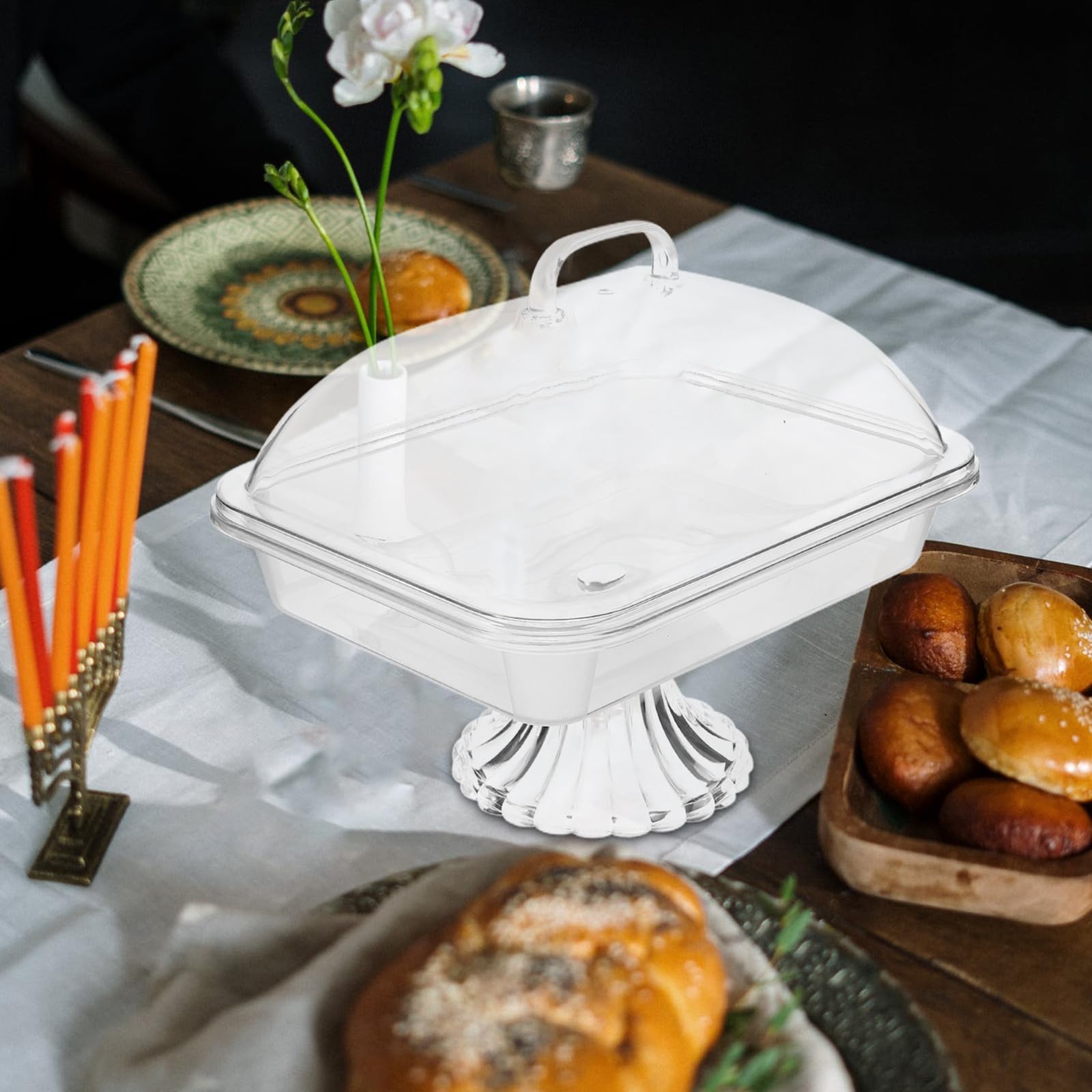 Expositor de Tartas y Plato de Fruta con Tapa de PC Transparente, Capacidad 1.6l, Diseño Elegante para Cumpleaños y Navidad