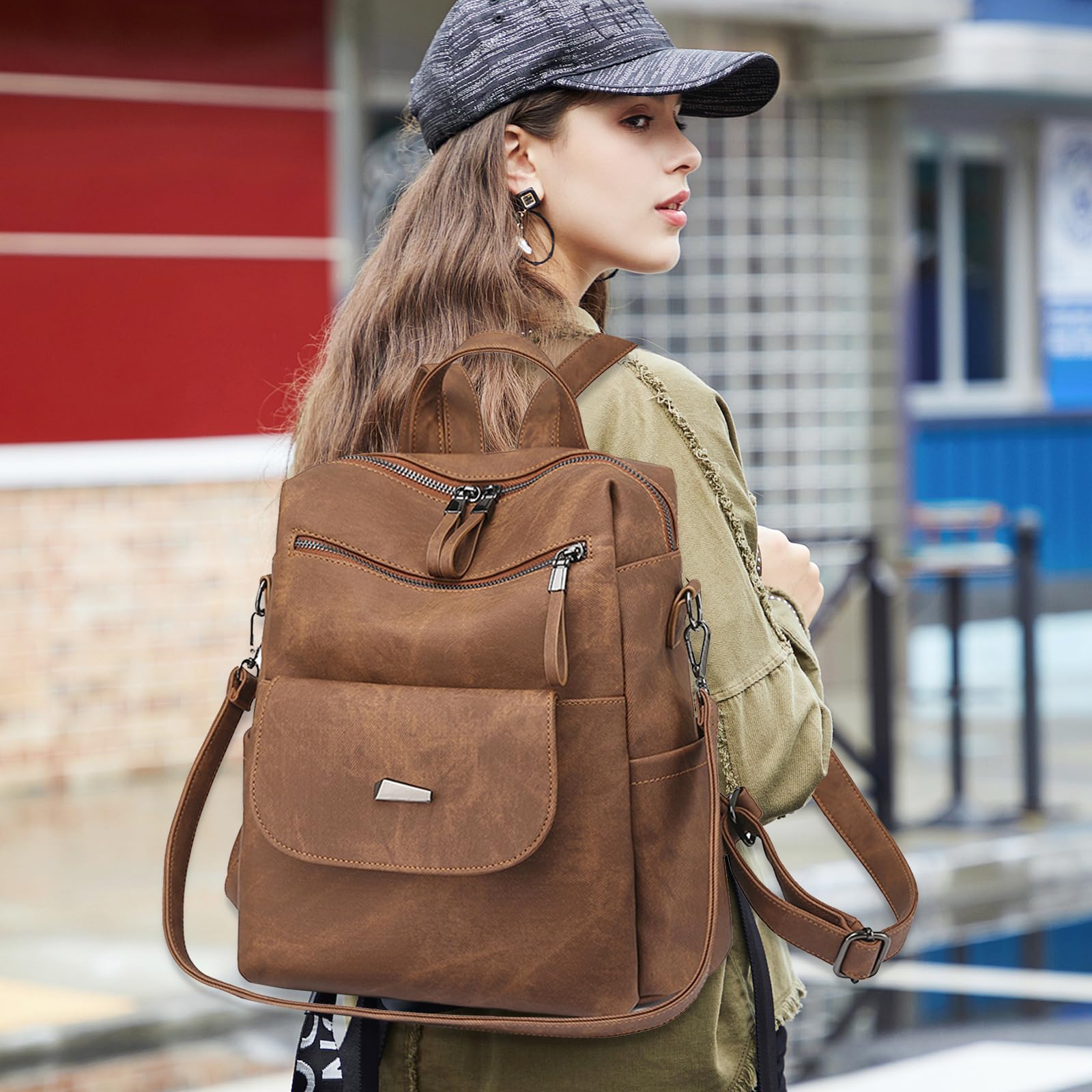 Mochila Impermeable de Cuero para Mujer, Bolso Mochila Antirrobo Mochilas Escolar Moda, Retro Bolsos Mochila para Mujer Casual Backpack, Mujer Mochila Monedero de Viaje Gran Capacidad