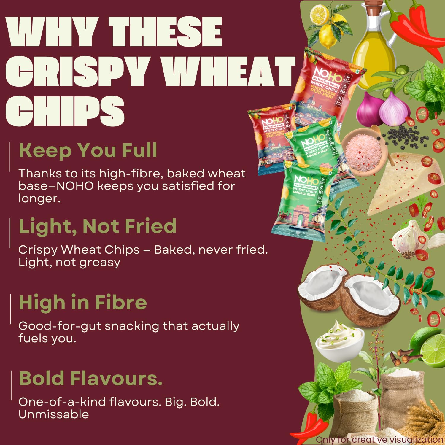 NoHo Wheat Chips | Peri Peri x2 & Masala Mint x2 (Pack of 4) | Healthy Baked, Not Fried | No Maida, No Palm Oil | Combo of 2 Flavours| Spicy, Tangy and Not So Spicy | Evening Snacks for Adults & Kids | 2