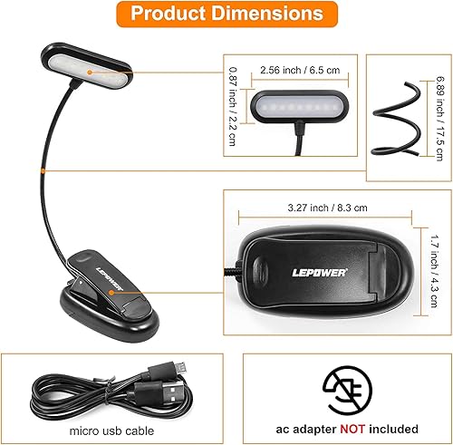 Miniatura 7 de LEPOWER Luz de libro regulable, luz de lectura ligera, 3 brillo, 3 modos de luz, luz de libro 9LED para cuidado de los ojos para leer en la cama,
