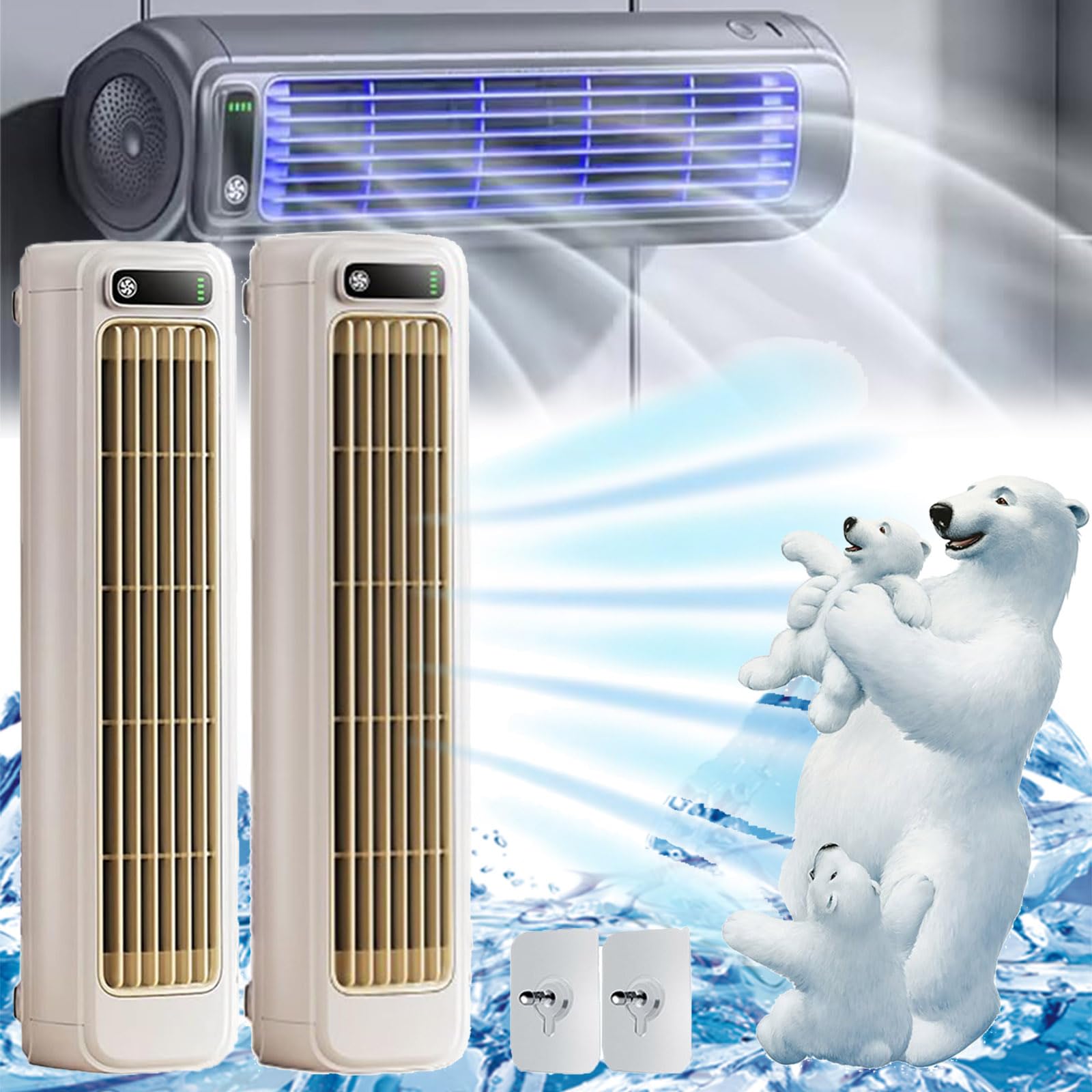 Scumlovy Ace Cooler Air Conditioner, Libiyi Cooling Ace, Shirem Outfany Yodaer 3 Wind Speeds, for Room/Office/Kitchen (Rechargeable-Beige*2)