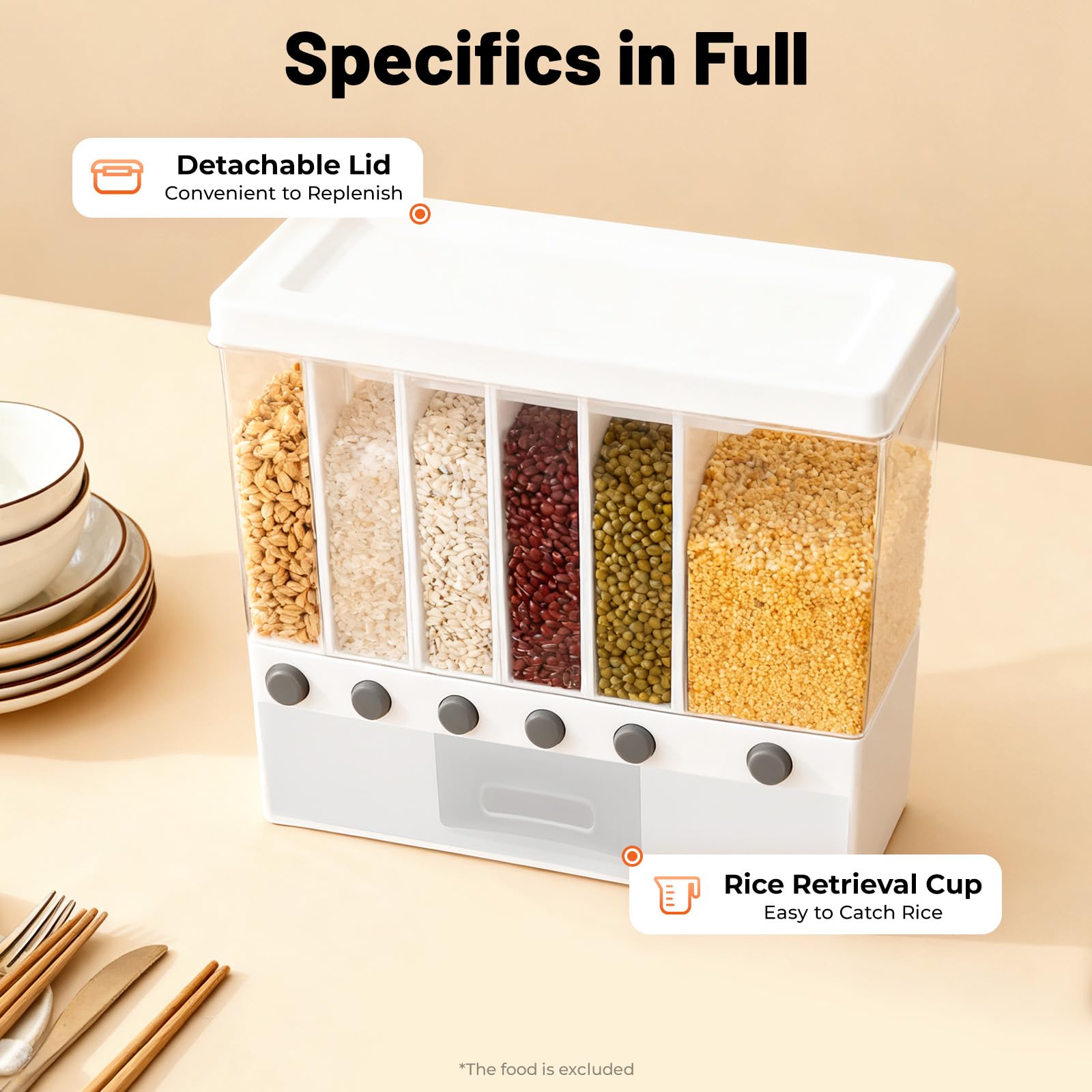 Contenedor de Almacenamiento de Arroz 10 Kg, Contenedor de Alimentos Hermético Con Tapa Dispensador De Cereales Para Almacenamiento De Cereales Harina Frijol Mungo Arroz Cocina Contenedor de