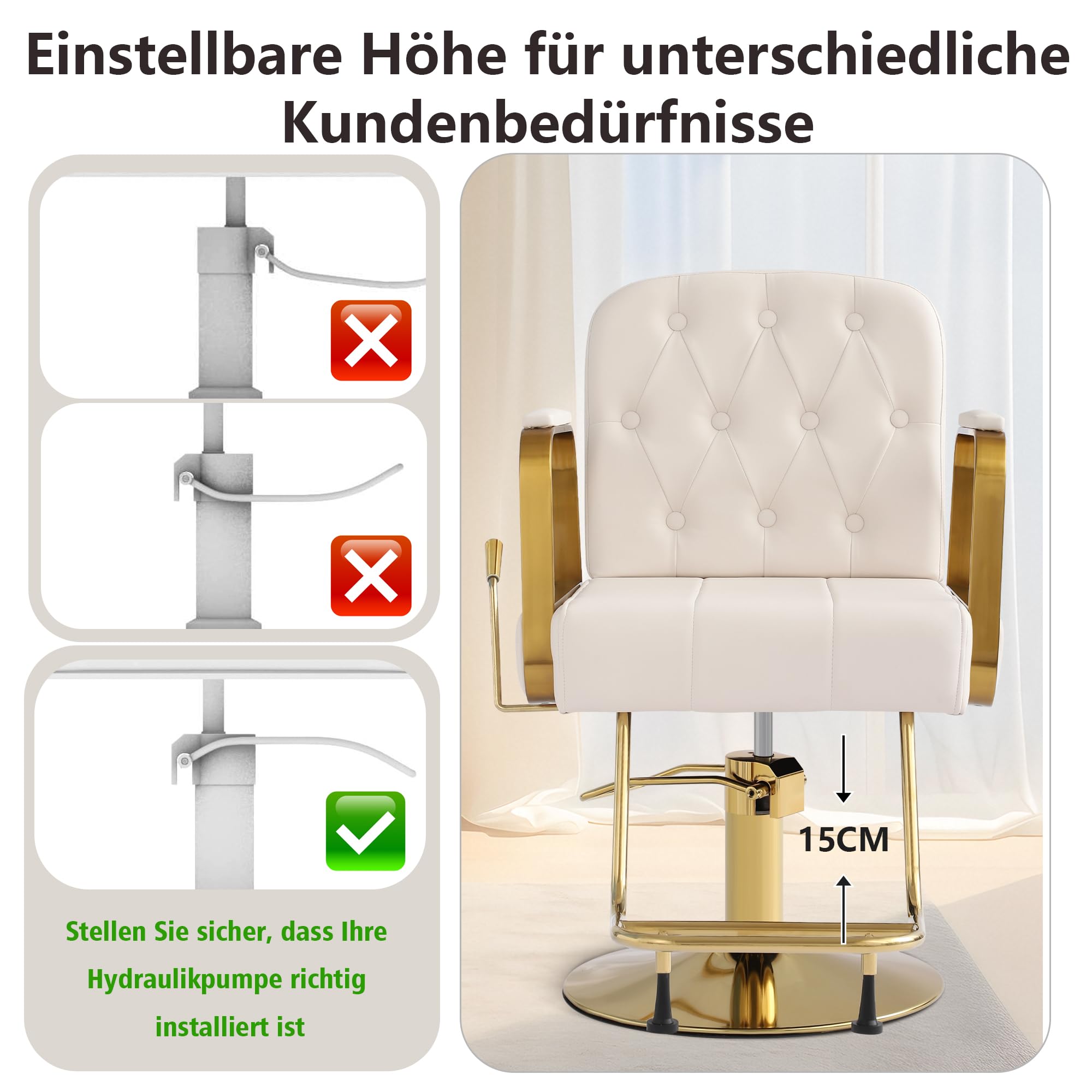 Friseurstuhl 360-Grad-Drehung Kippbarer Hydraulisch Friseurstuhl für Schönheitssalon (Weiß)