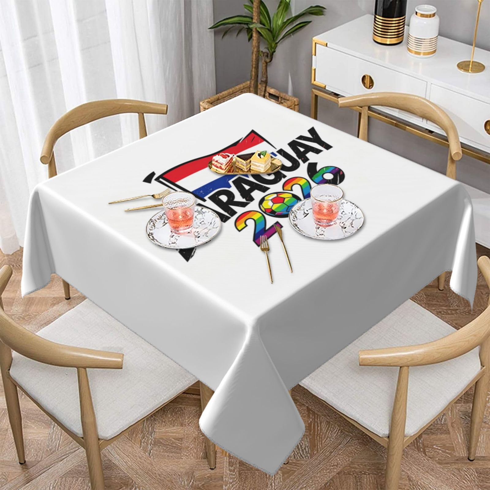 HJFIERYF Paraguay Graphic Football Party Tablecloth, Soccer Cup 2026 Match Table Cover Soccer Fans Table Cloths,Paraguay Flag TableCover