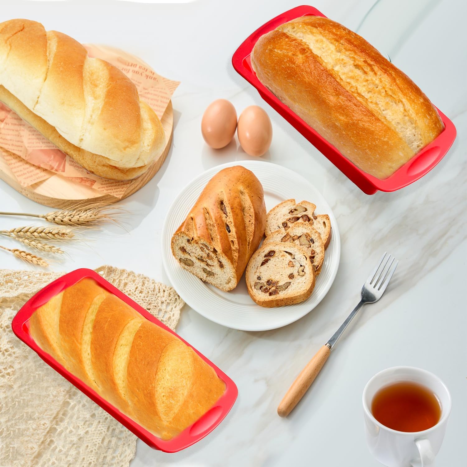 AVIDON Silicone Baking Pans Sets - Nonstick Bakeware Set with Loaf Pan, Muffin Pan, Square/Round Cake Pan, silicone baking molds for baking cakes, loaf, bread (7.5inch loaf pan x 4 packs) - Image 2