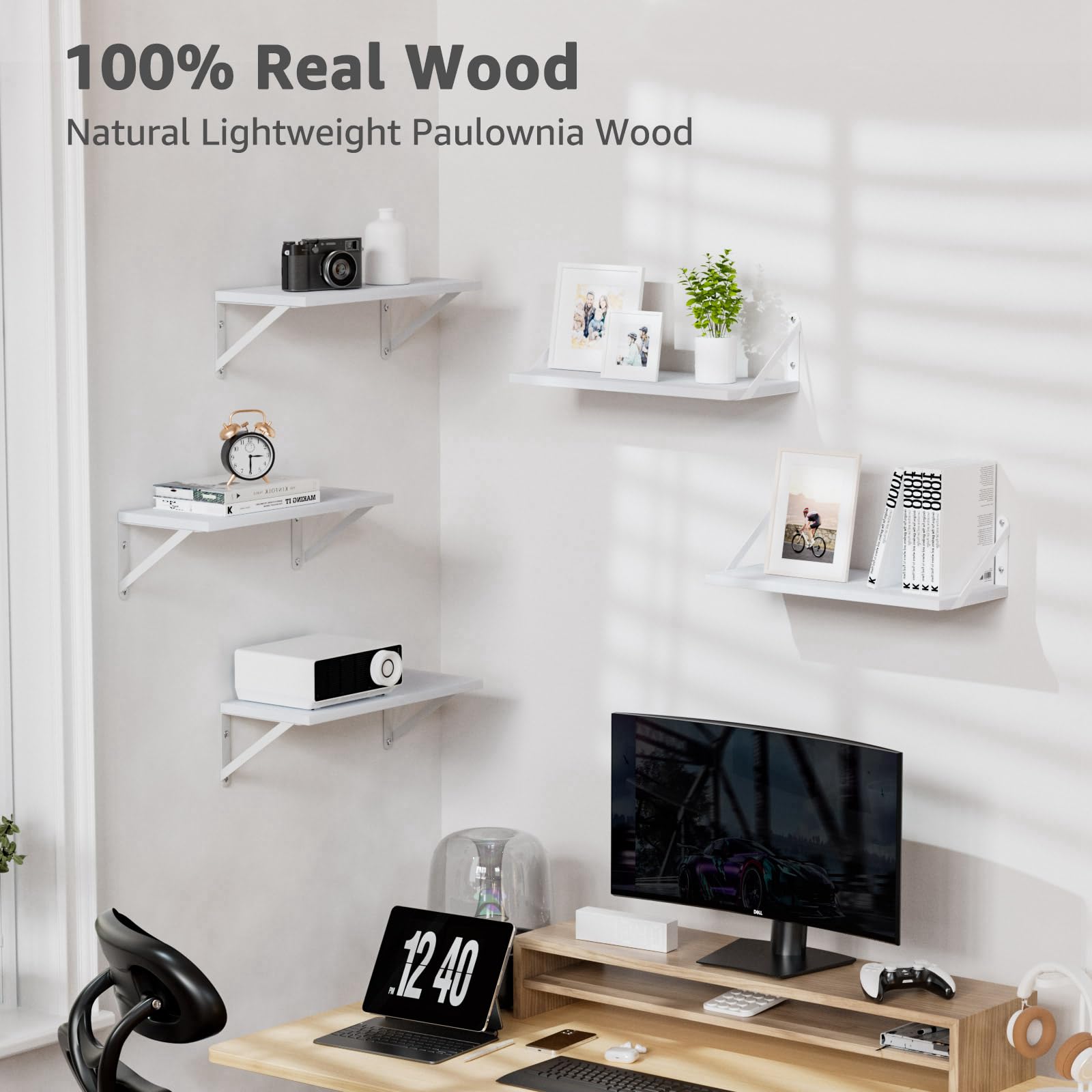 Amazon｜COCOYA 壁棚 深さ7.3インチ 2個セット 無垢 桐材 幅広で長い