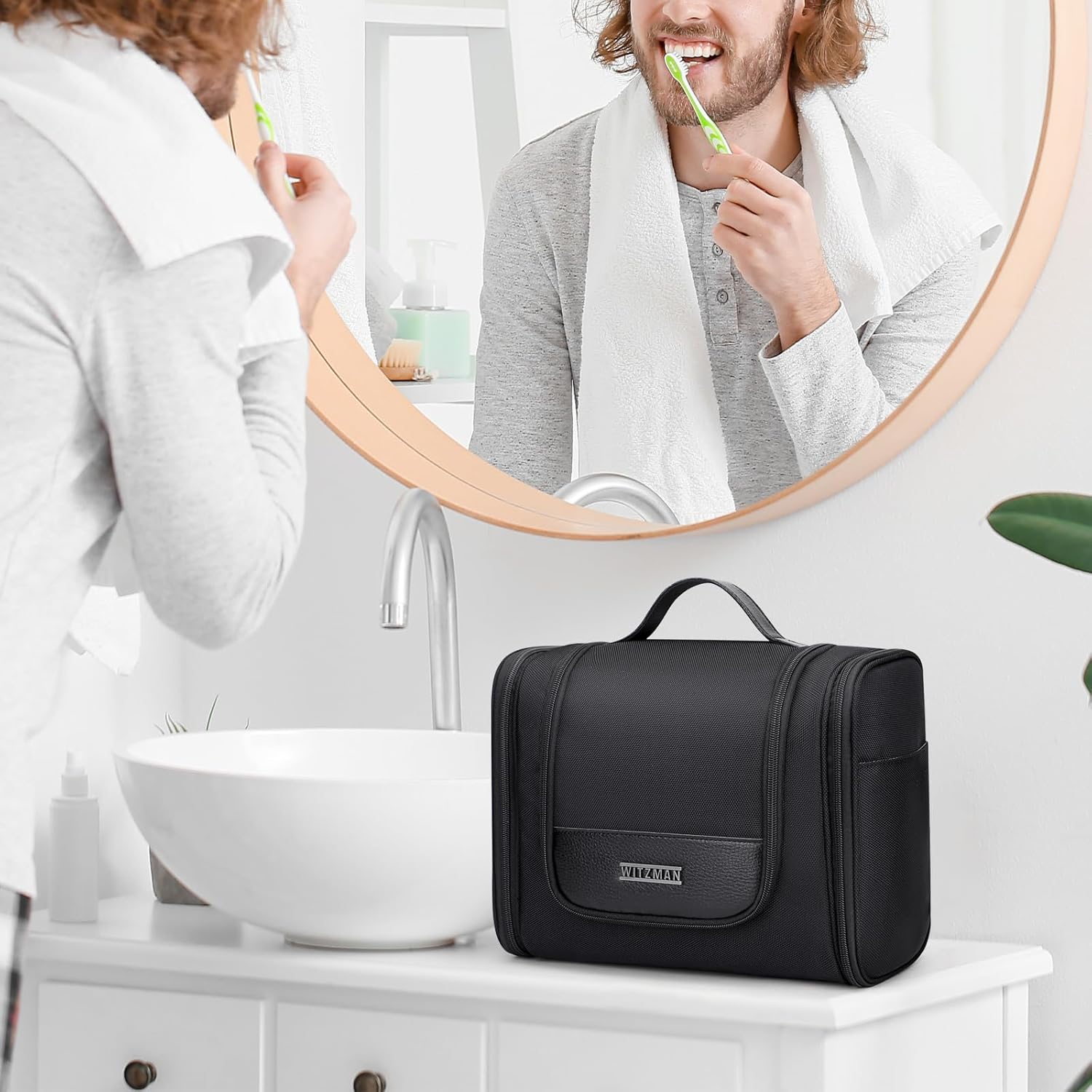 WITZMAN Toiletry Bag for Men Women Large Hanging Multi-organization Bathroom Bag Water-resistant Dopp Kit Shaving Bag Men(B690 Black) - Image 3