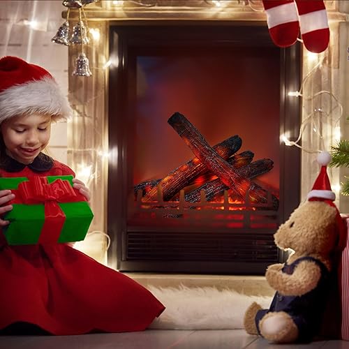 Miniatura 3 de Tuanse 4 piezas de 16 pulgadas sin llama de leña de fuego falso, decoración de camping, chimenea sin llama, luz LED, registro de fuego falso para el