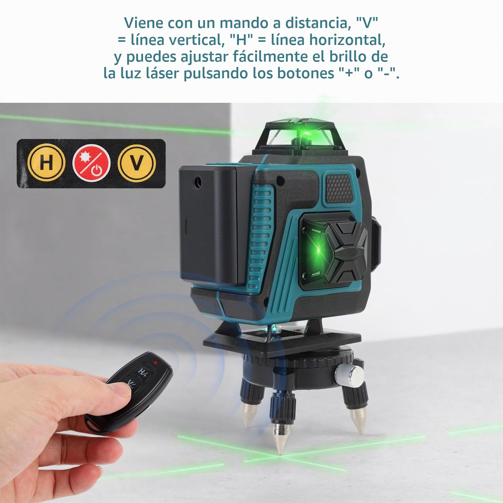 Nivel Láser 4D de 16 Líneas, Mulcort Nivel Láser de Alta Precisión, Herramienta de Nivelación Láser con Nivelación Automática de 3° con 2 Baterías de Litio de 2400 mAh y Trípode de 1 m, Control Remoto