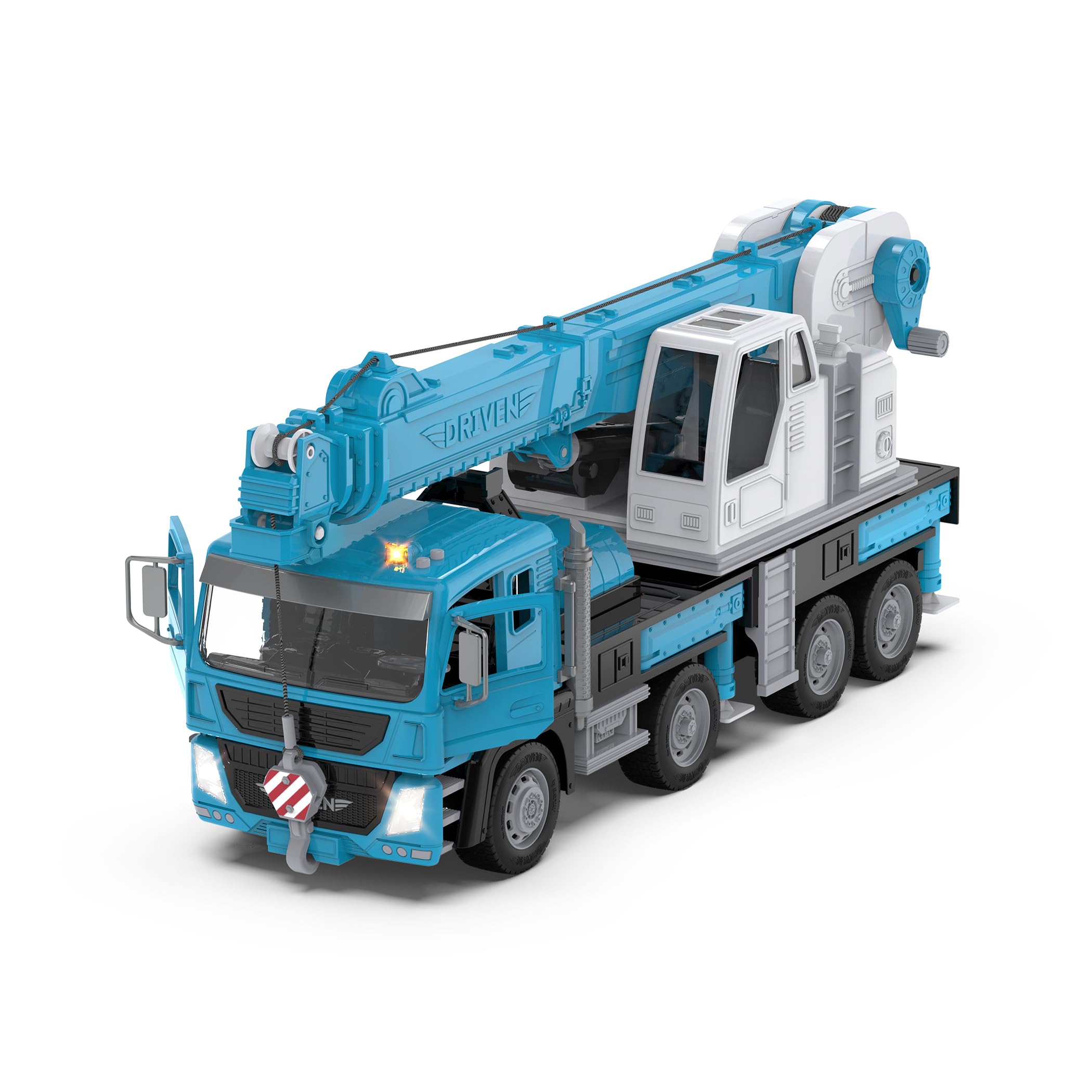 DRIVEN by Battat Camion Gru Giocattolo Jumbo, Cabina Europea Blu, Set da 2 | Grande veicolo da cantiere con cabina europea blu, parti mobili e completamente assemblato; luci e suonini, Set da, 3+ anni