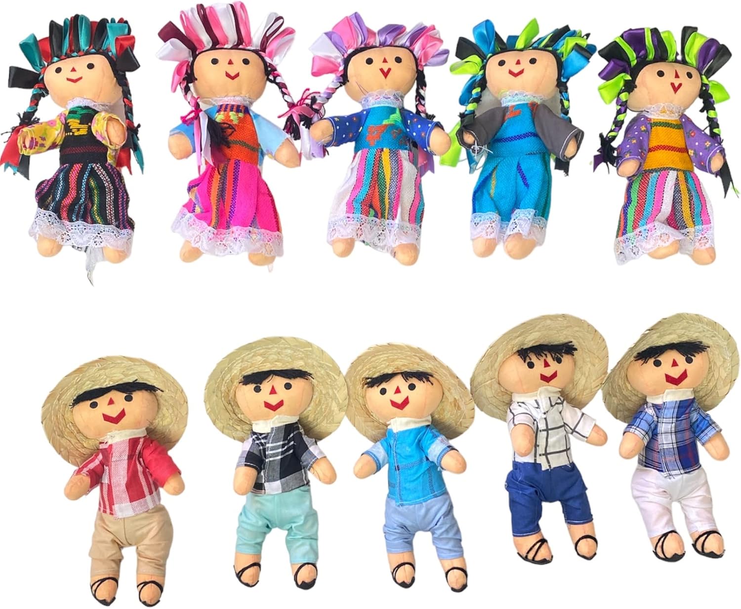 Mexican RAG Doll, 10 Piece Set, Handmade Doll, MUNECA LELE, Mix