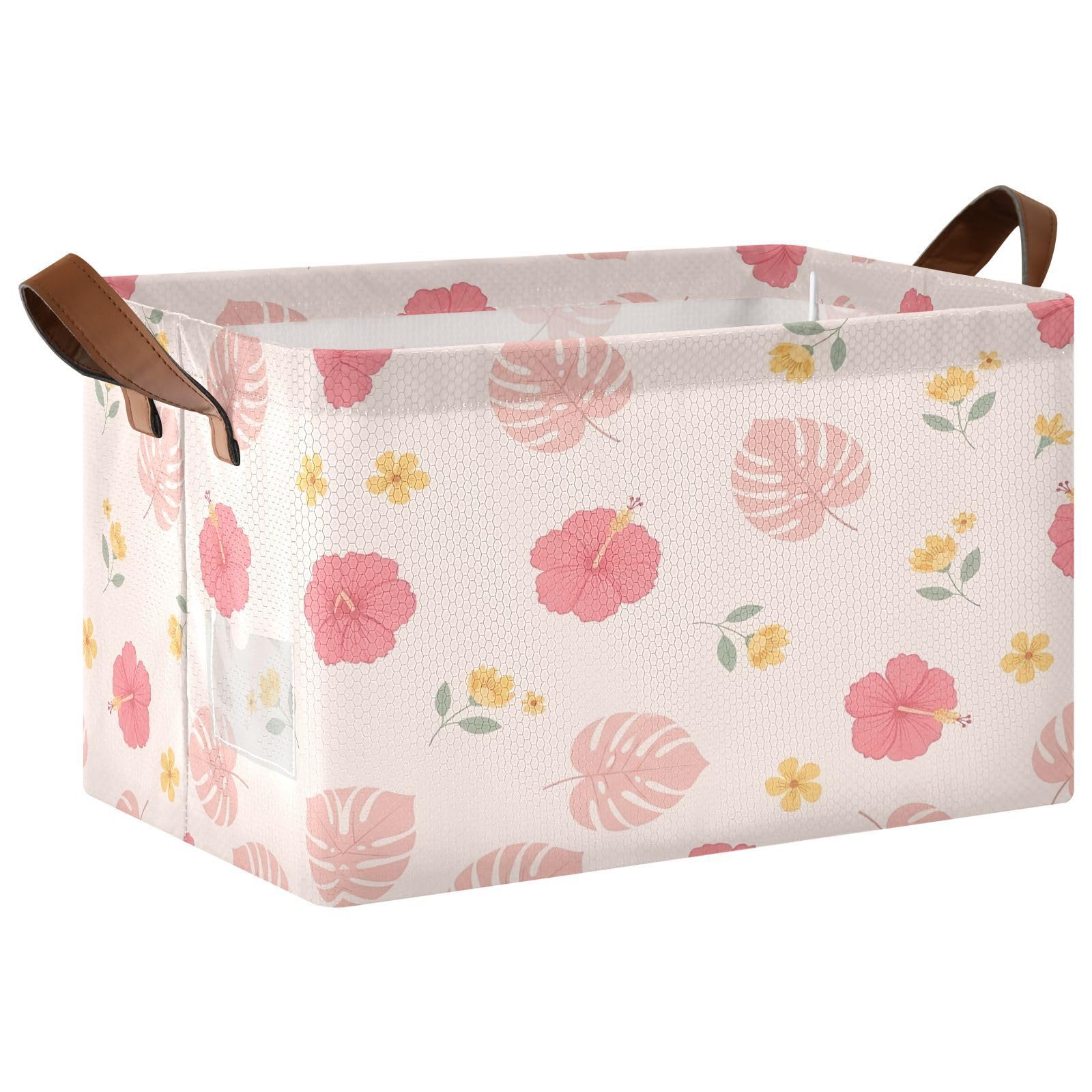 Cgiub Hibiscus Storage Basket Waterproof Foldable Storage Bin Baby Laundry Basket Closet Organiser for Nursery Decor Home Organizing