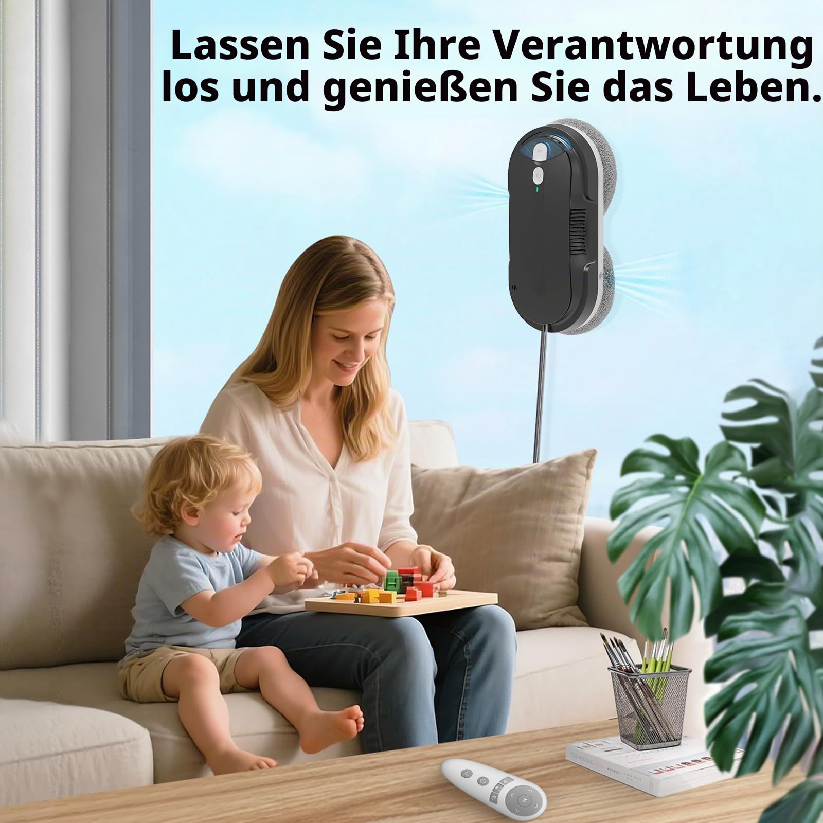 Fensterputzroboter mit Bidirektionaler Ultraschall-Wasserstrahl, (Schwarz)