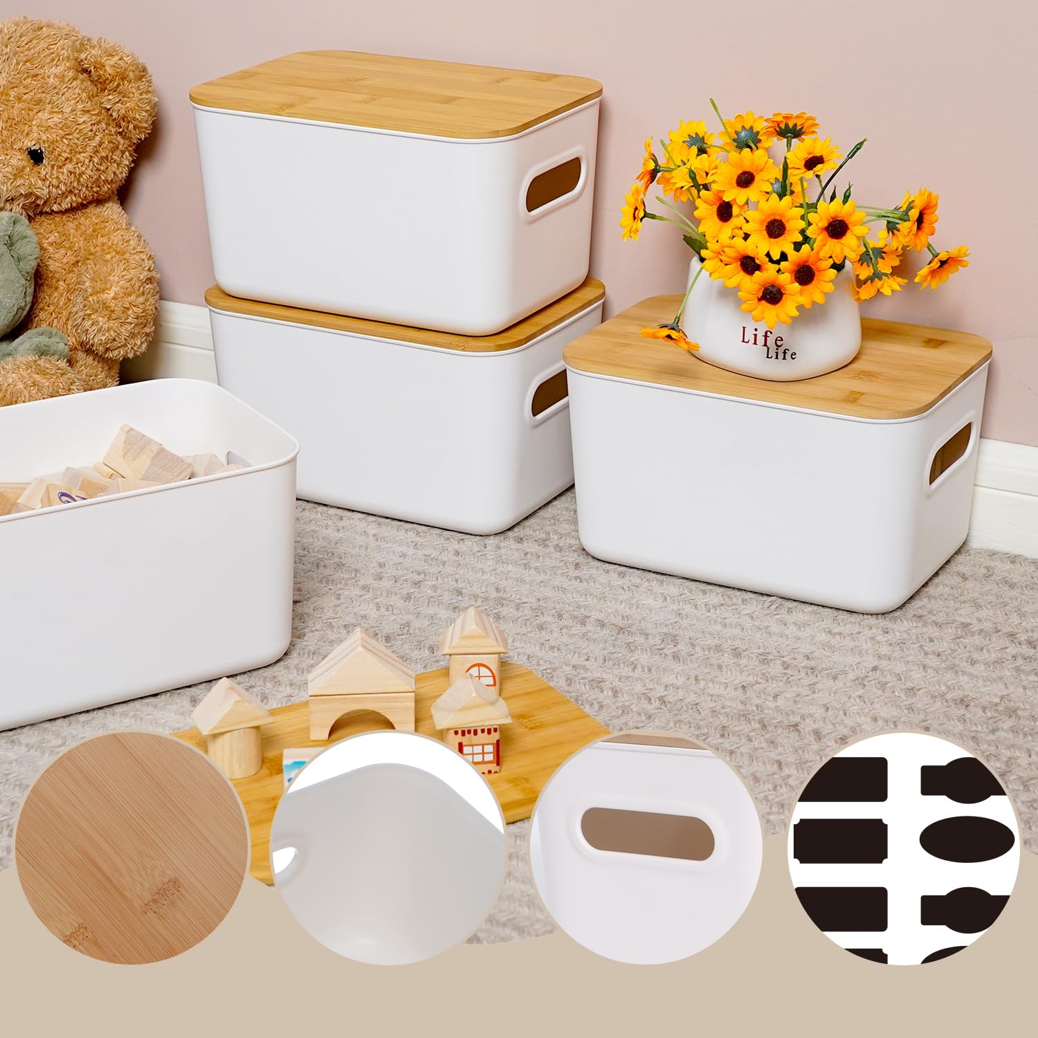 Amazon.com - Citylife Storage Bins with Bamboo Lids 7QT Plastic