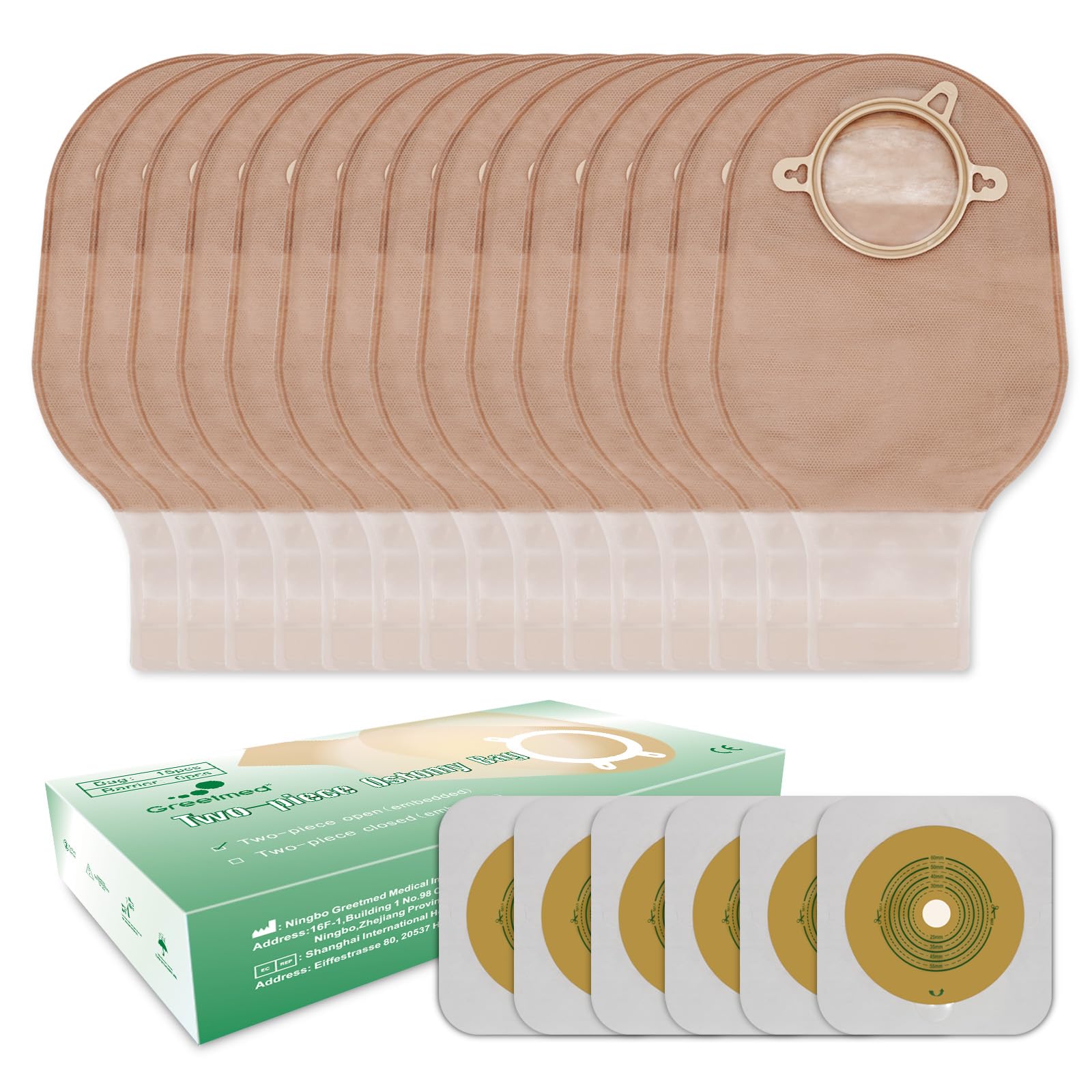 21 bolsas de colostomía de dos piezas para ostomía, suministros de ostomía, bolsas drenables con cierre para ileostomía, colostomía, urostomía, cuidado del estoma, corte para adaptarse (15 bolsas + 6