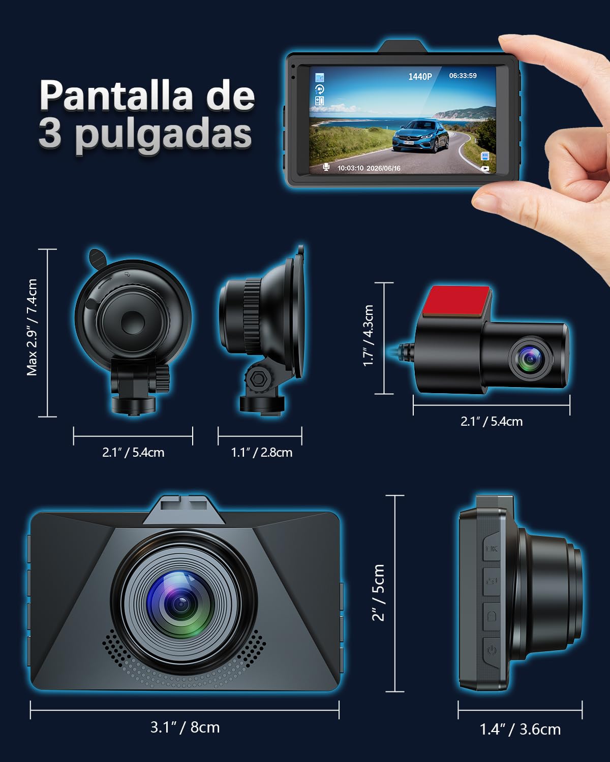 cámara de salpicadero Delantera y Trasera para Coche, Tarjeta de 64 GB incluida, cámara para Coche FHD 1080P, Gran Angular de 170°, HDR, grabadora de conducción, grabación en Bucle, visión