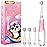 DADA-TECH Toddler Electric Toothbrush Kids Age 1-2-3 Years Old, Baby Electric Toothbrush with LED Light 2 Minutes Timer 4 Vibrating Heads for Infants Toothbrush 6 to 12 Months and Up (Pink Penguin)