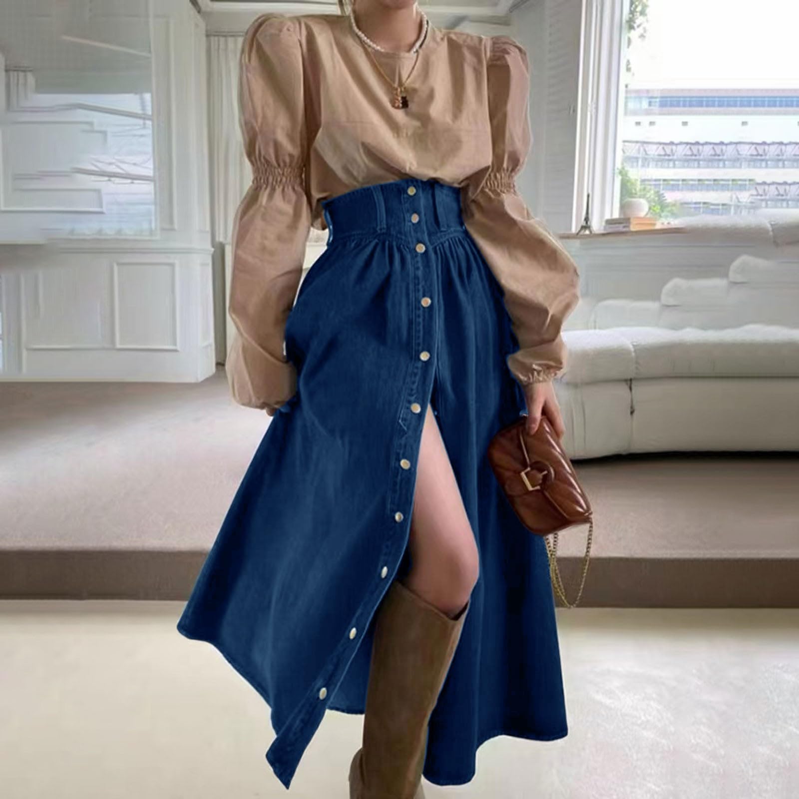 Categoria di prodotto: gonna a mezza gonna | Titolo del prodotto: nuova gonna di jeans sottile in linea ad A per la primavera da donna