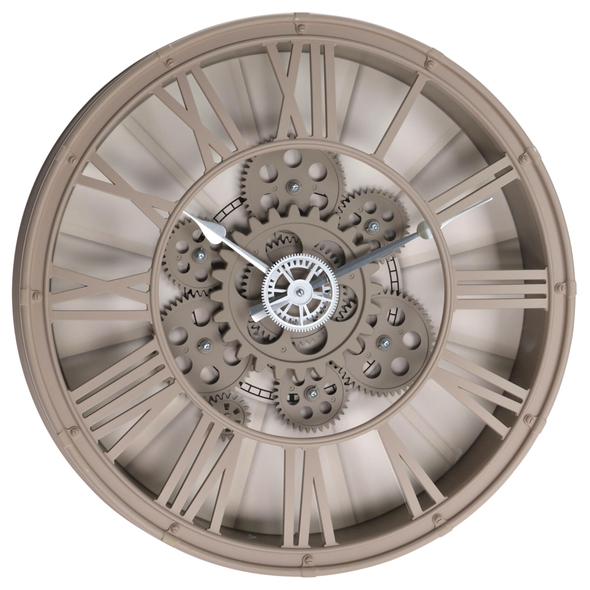 MIJOMA Reloj de pared con mecanismo de engranaje visible de 38,7 cm, diseño moderno, color arena, reloj decorativo de salón de estilo industrial