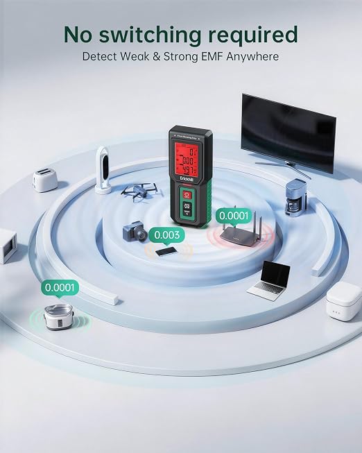 ERICKHILL 3-en-1 medidor EMF para hogar, detector EF MF RF, medidor de campo electromagnético y radiación RF, sensor de tres ejes, gráfico de tendencia en LCD, alerta para WiFi y electrodomésticos miniatura 7