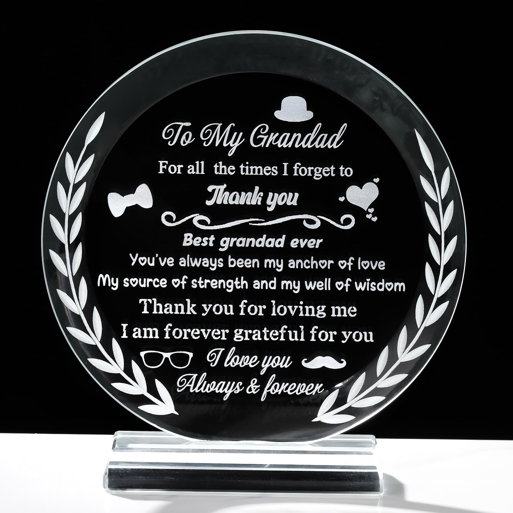 Ornalrist 5.9"/ 15cm Glass Gifts for Grandad from Grandson Granddaughter, K9 Crystal Keepsake Birthday Gifts for Grandad Father's Day Chrsitmas