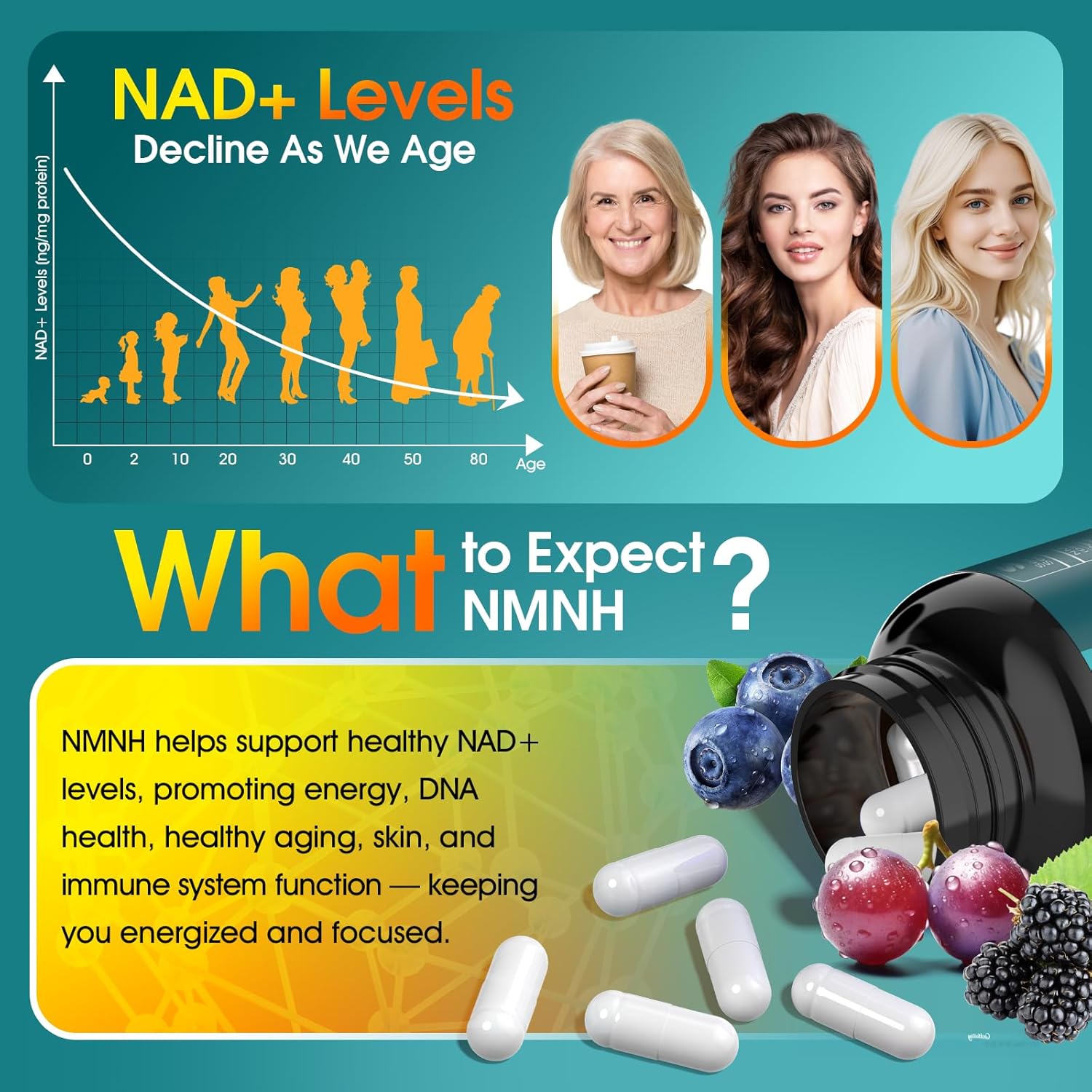 NMNH (Dihydronicotinamide Mononucleotide) 1000mg per Serving - NMN Alternative with Liposomal NAD+, Resveratrol & PQQ| Non-GMO, Gluten-Free | Supports Energy, Focus & Healthy Aging | 90 Capsules - Image 3