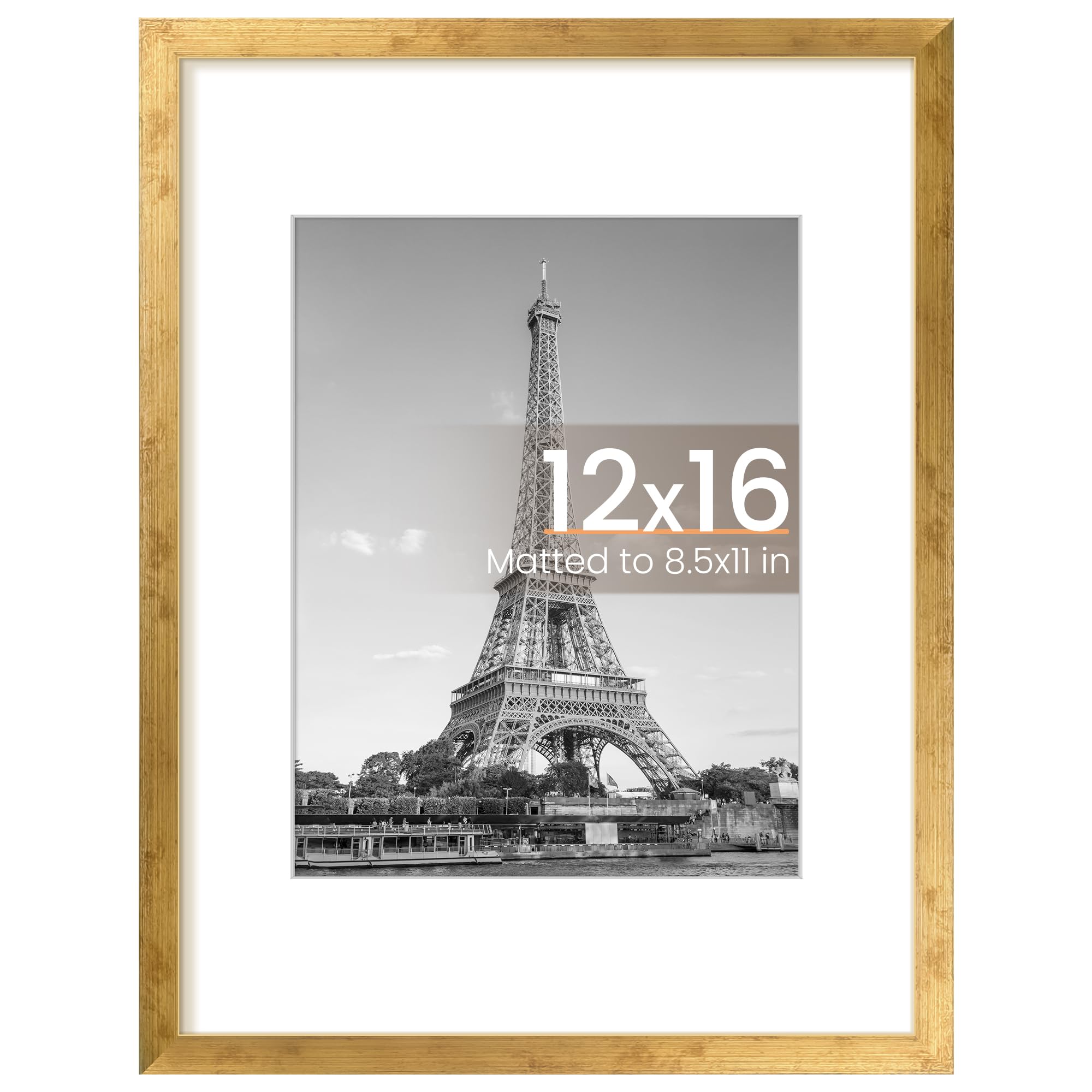upsimples 12x16 Picture Frame, Display Pictures 8.5x11 with Mat or 12x16 Without Mat, Wall Hanging Photo Frame, Bronze, 1 Pack