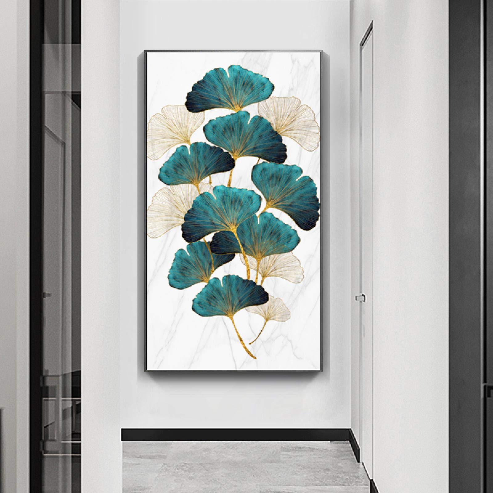 Sala de estar Decoración de entrada Pintura de pared Planta de albaricoque verde Hoja Cartel abstracto Impresión de lienzo nórdico Cuadro moderno 60x120cm (24x47in) Con marco