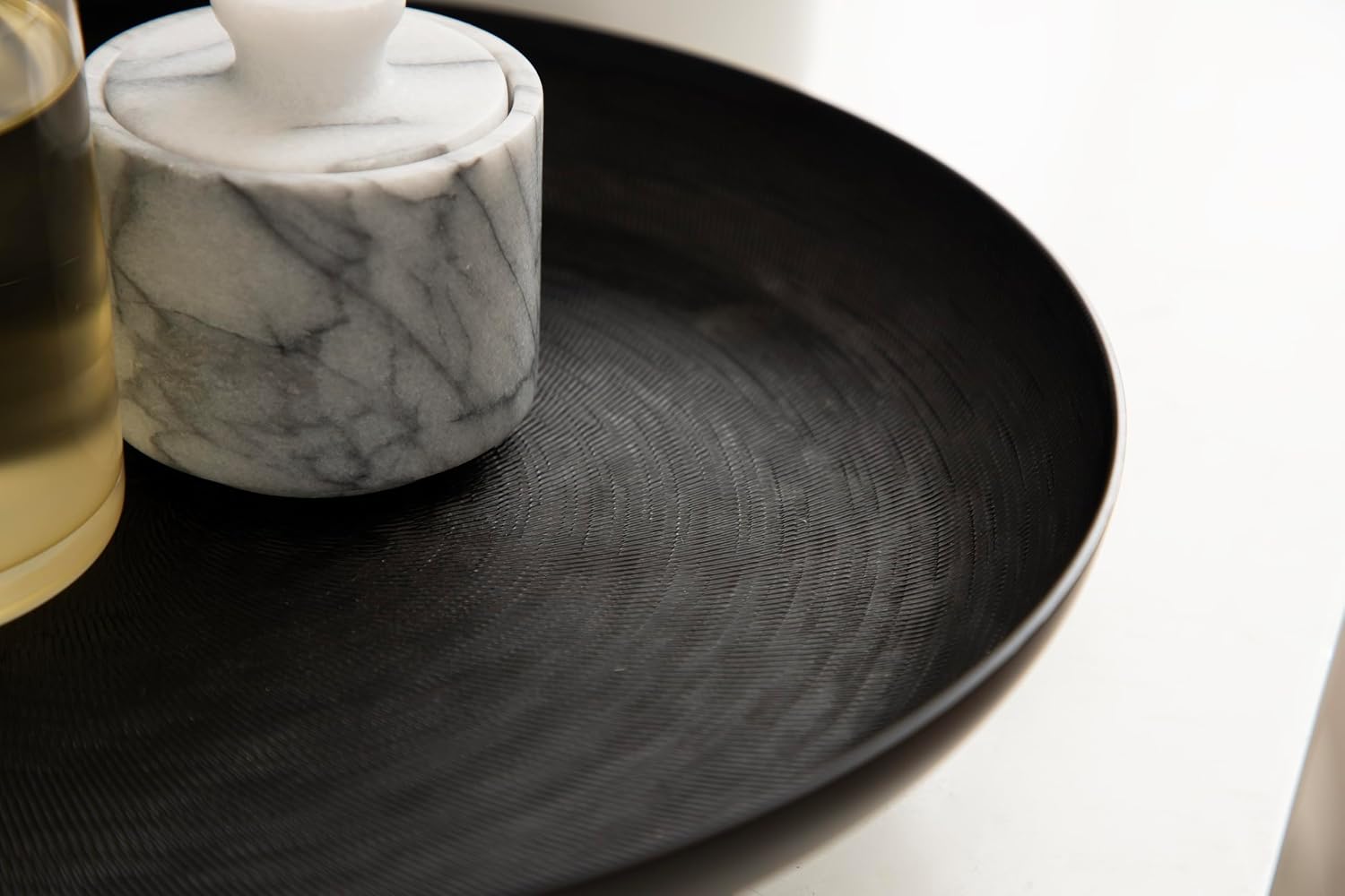 Kate and Laurel Stovring Modern Metal Round Lazy Susan, 12 Inch Diameter, Black, Transitional Aluminum Rotating Pedestal Tray Organizer for Tabletop Decor or Kitchen Storage