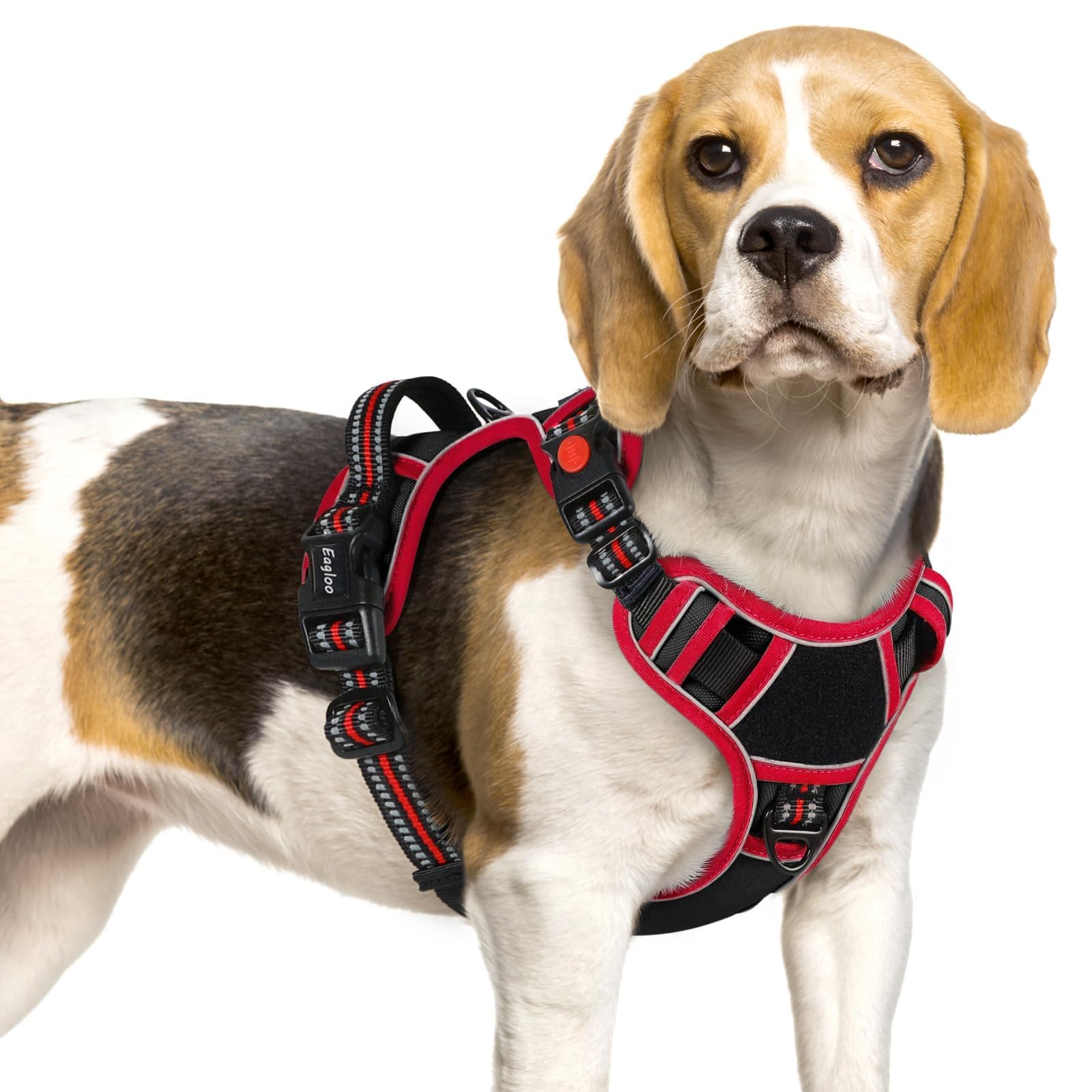 Eagloo Dog Harness Small Sized, Easy Wearing with 3 Buckles, Adjustable No Pull Pet Harness with 2 Rings for Walking, No Chock Reflective Soft Padded