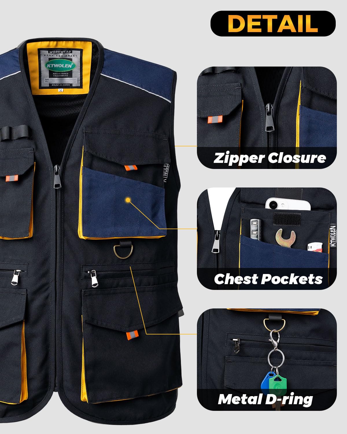 Gilet da Lavoro Multitasche con Strisce Riflettenti Falegnameria Gilet Multitasche Senza Maniche