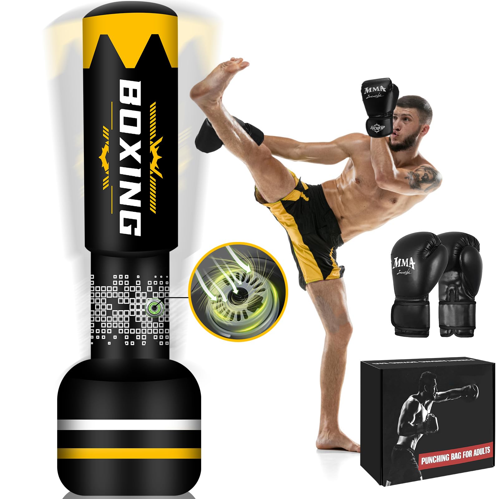 Sac De Boxe 180cm NZQXJXZ – Autogonflant Avec Pompe – Gants Inclus – Base Eau/Sable – 360°