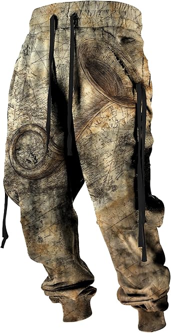 Retro Renaissance Mens Joggers Spring Fall Stylish Drawstring Waist Pants Cool Cargo Sweatpants with Pockets