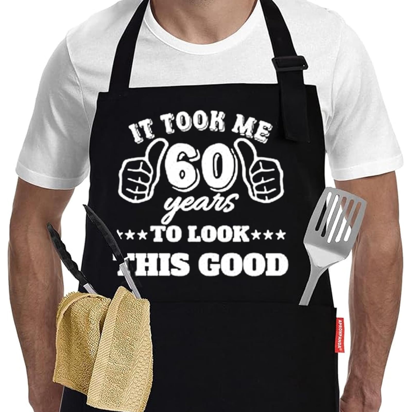 Fjquamitix 40th 45th 50th 55th 60th Birthday Gift for Men, Adjustable Apron with 3 Pockets, Bbq Grill Christmas Funny Gift for Him, Dad and Husband (60th)