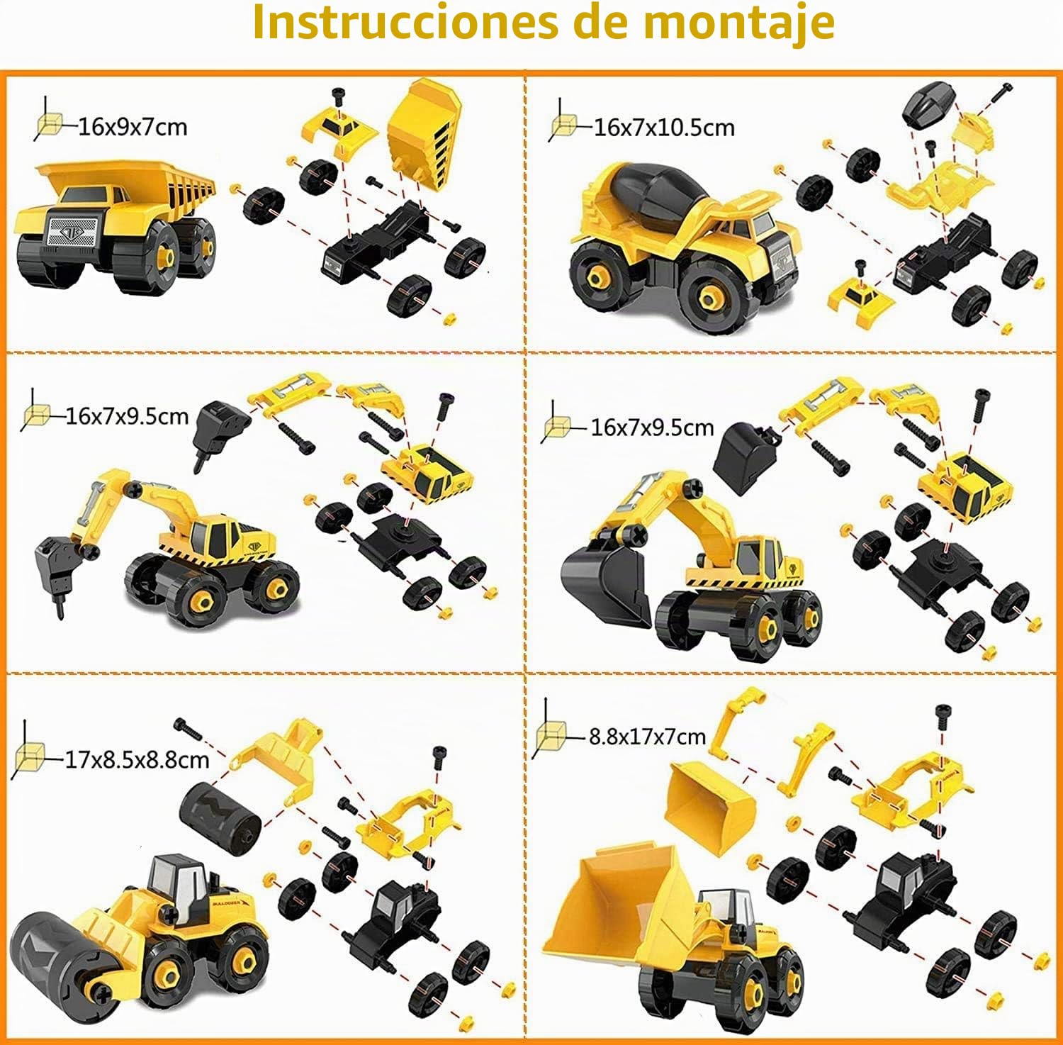 STAY GENT Vehículo de Construcciones Desmontar y Ensamblarde Camiones de Juguete con Taladro-Eléctrico, Stem Edificio Excavadora Tractor Juguete Regalos Educativos para Niños y Niñas de 3 4 5 6 años