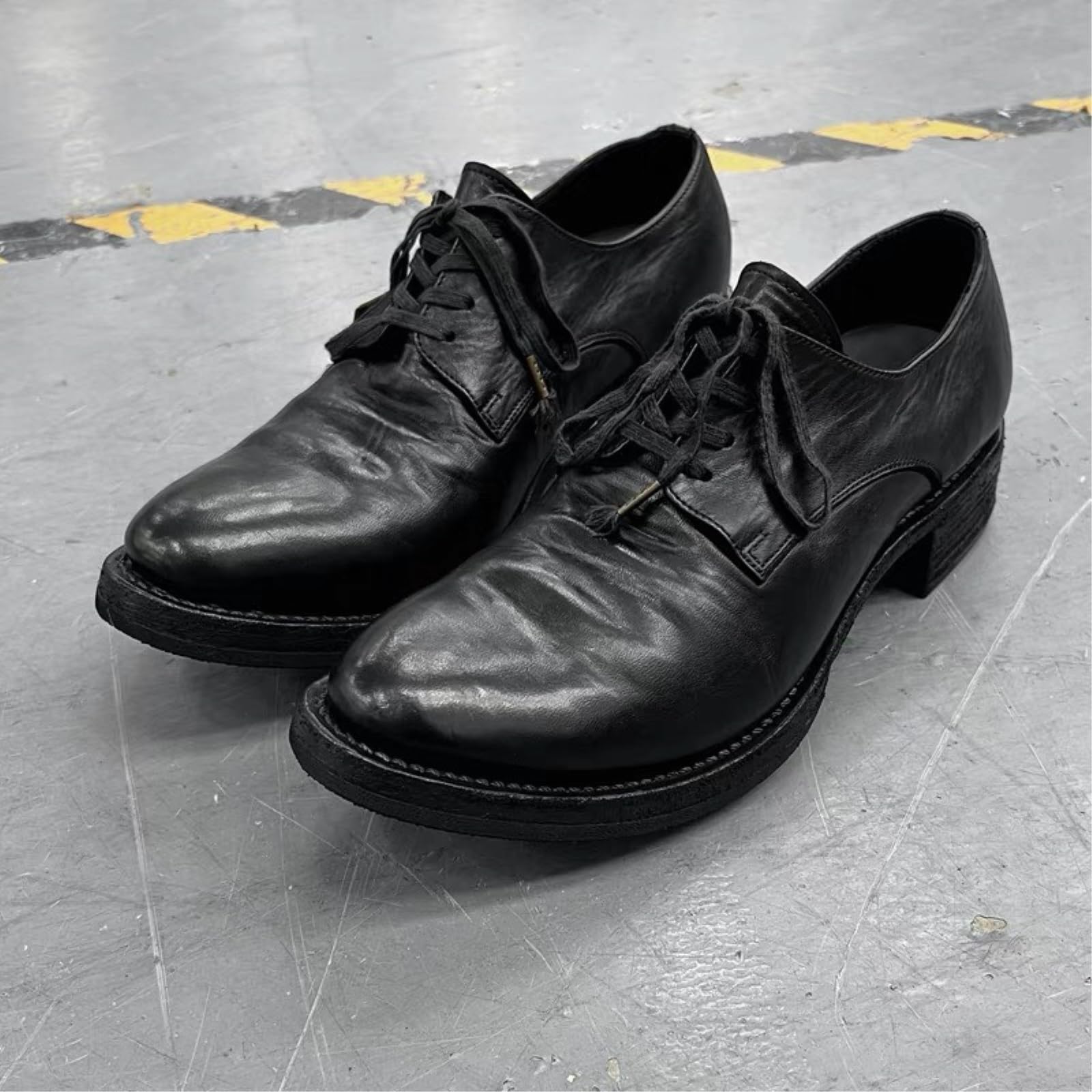 GFZMF Męskie buty Derby ze szpiczastym noskiem, cholewka z prawdziwej skóry cielęcej, postarzane wykończenie vintage, gruba podeszwa, wzrost wysokości 3-5 cm, sznurowane buty biznesowe na co dzień