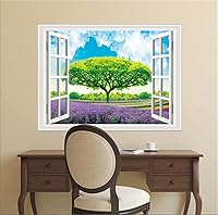 Vista 5 de Pintura autoadhesiva 3D, calcomanías de pared falsas para ventana, isla tropical con palmeras, mural de pared, vista de ventana, decoración de pared