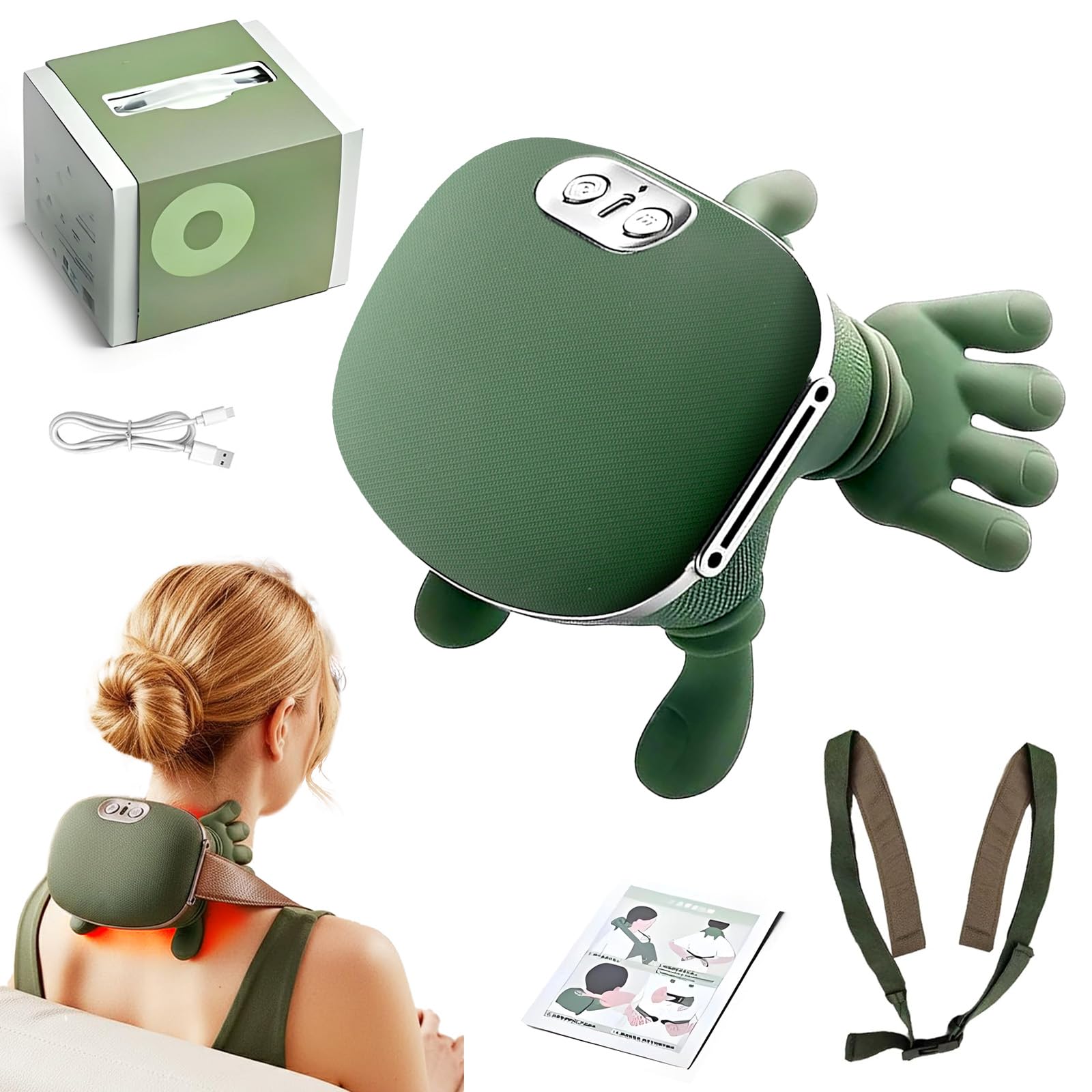 MassagegeräT,4D Nackenmassagegerät mit Wärme,3 Massageeinstellungen & 2 Heizstufen,Elektrische Massagegeräte Mit Wärm Kabellos für Zuhause,BüRo,Reisen für Schmerzlinderung