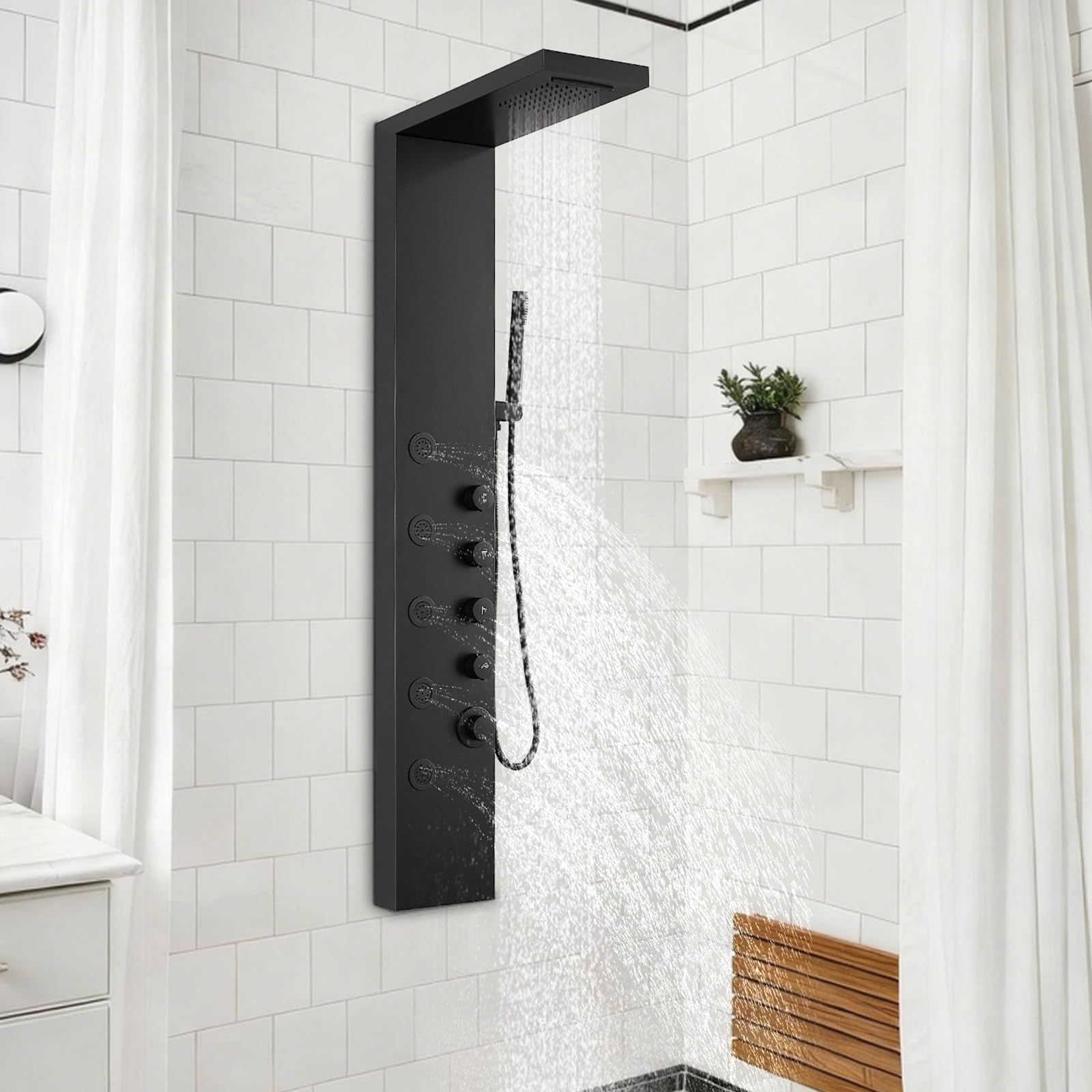 BATHLAVISH Matte Black Bathroom Shower Tower, 304 Stainless Steel
