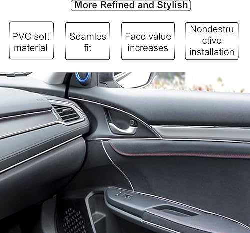 Miniatura 8 de BOAOSI - Tiras decorativas para interior de automóvil, tiras flexibles para insertar y decorar puertas y tablero, efecto metalizado, incluye