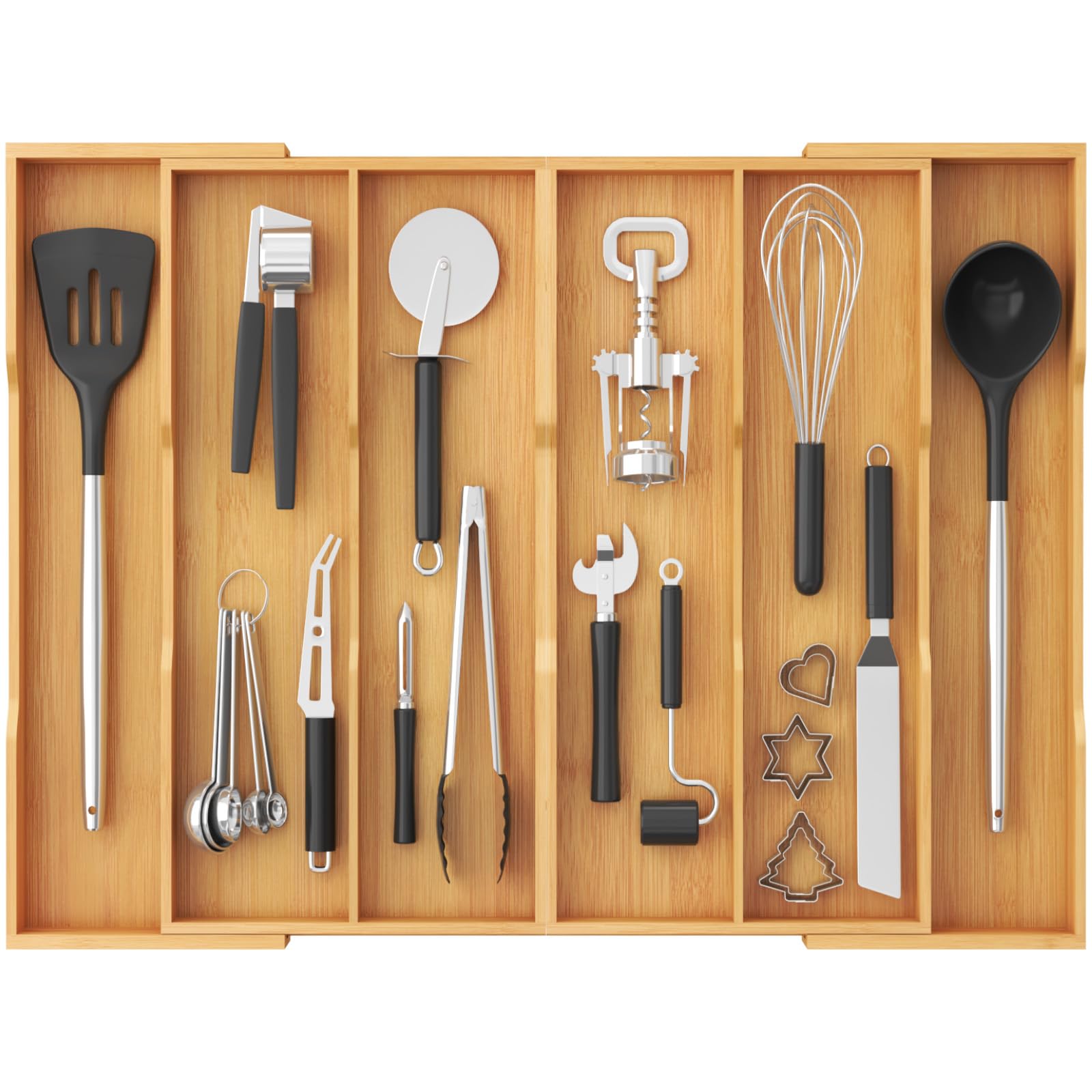Lifewit Utensil Drawer Organizer, Expandable Kitchen Tool Tray, Wood Adjustable Flatware and Spatula Storage Divider, 17.8-28.3 x 17 x1.8 Natural 17.8~28.3''W x 17'' D
