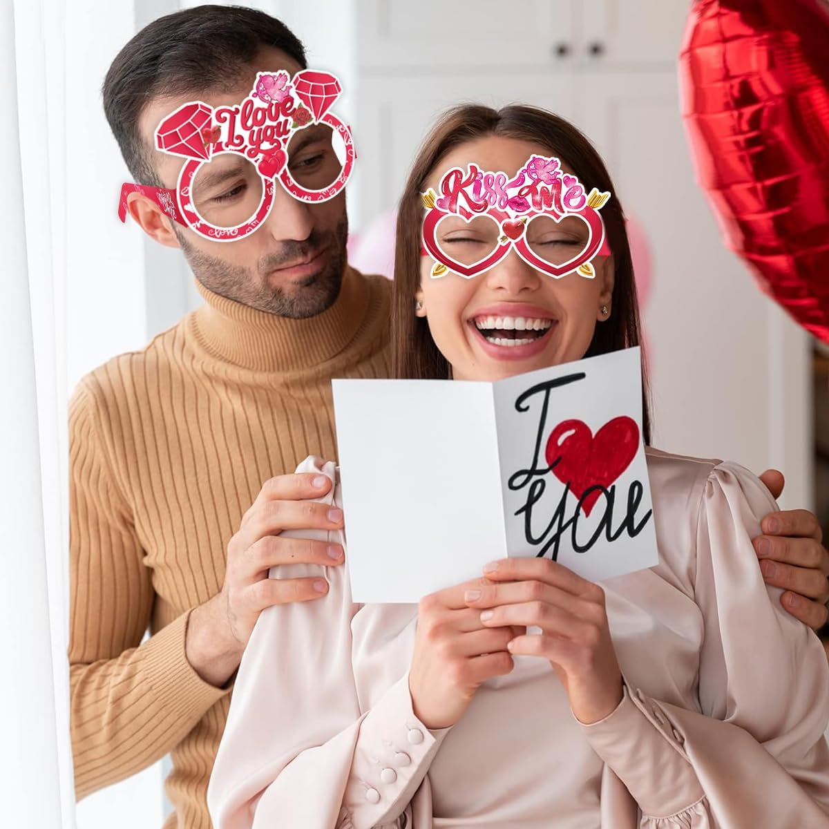 16Pcs Valentines Masks Glasses Party Favors, Theme Party Supplies Dress Up Masks Photo Booth Props Birthday Gifts, Valentines Party Supplies