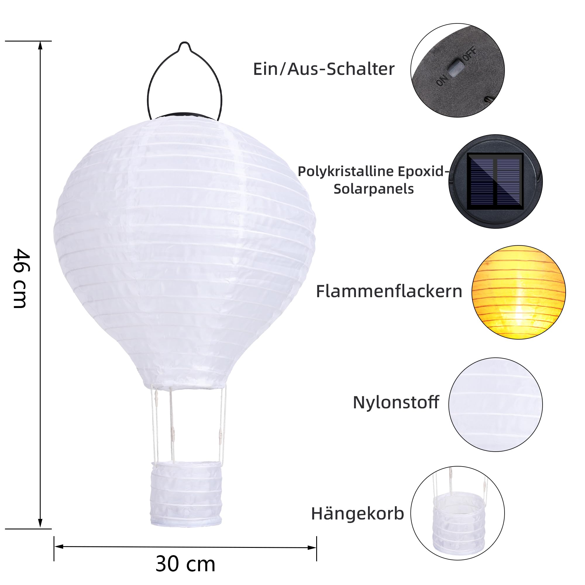 Qedertek Lámparas solares colgantes para exteriores, 4 unidades de 30 cm, farolillos solares para exteriores, resistentes a la intemperie, farolillos de jardín con llama parpadeante, globo aerostático