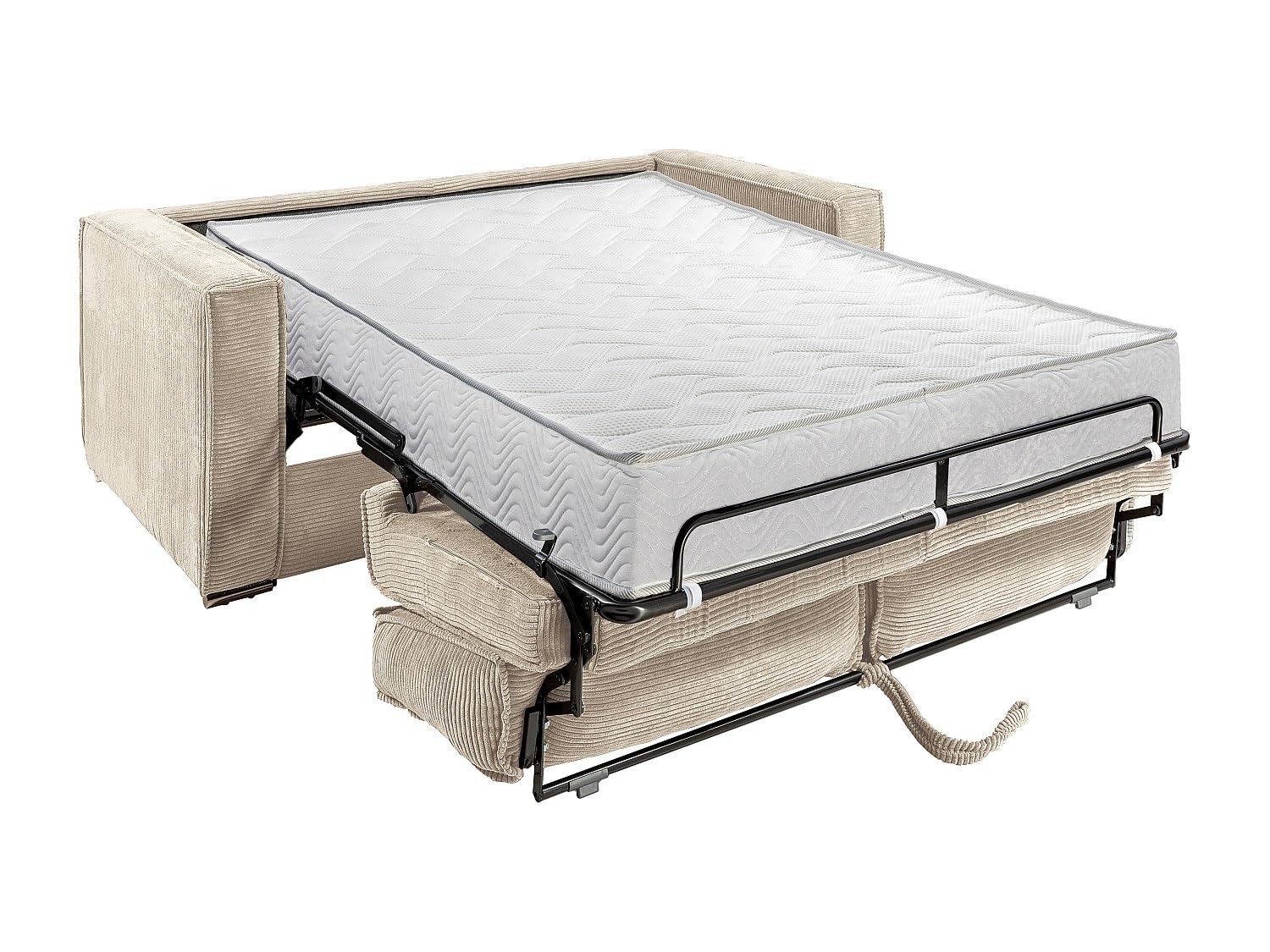 Vente-unique - Canapé 4 Places Convertible Express en Velours côtelé Beige - Couchage à Lattes Larges 160 cm - Matelas 22 cm avec mémoire de Forme Loreto