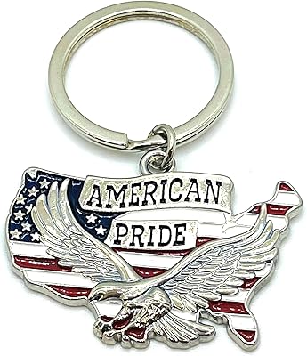 The Sensory Kid American Pride US Map and Eagle Patriotic Key Ring Chain Party Favor Stocking Stuffer Gift, Red/White/Blue